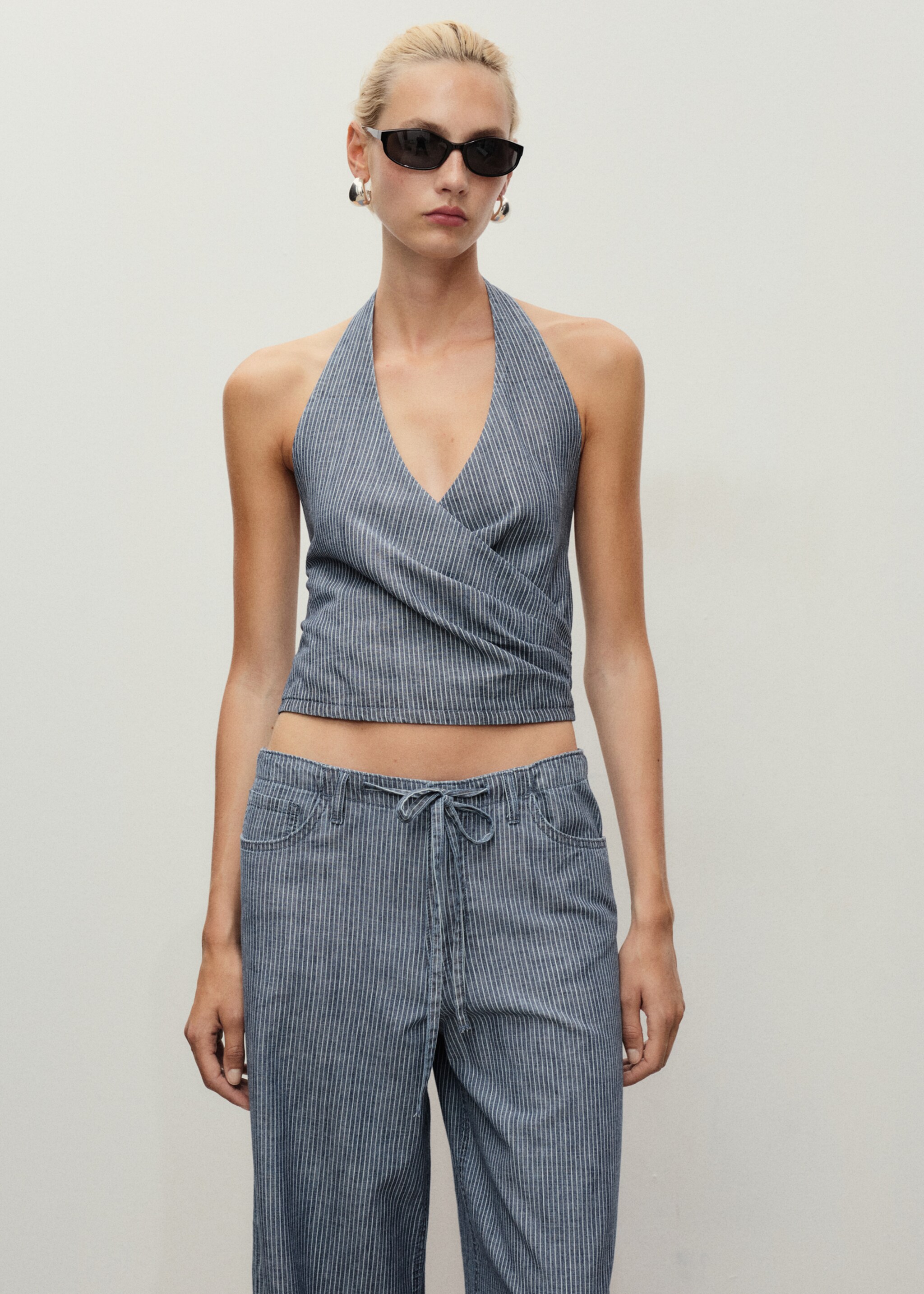 Striped crossover denim top - Medium plane