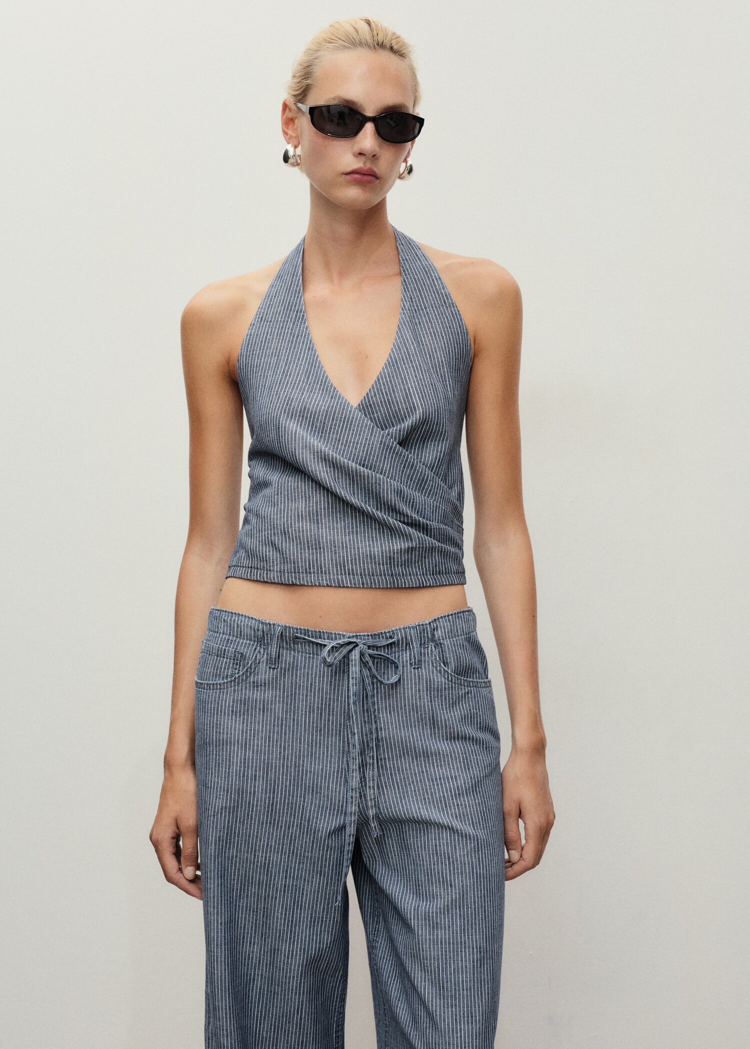 Striped crossover denim top - Medium plane