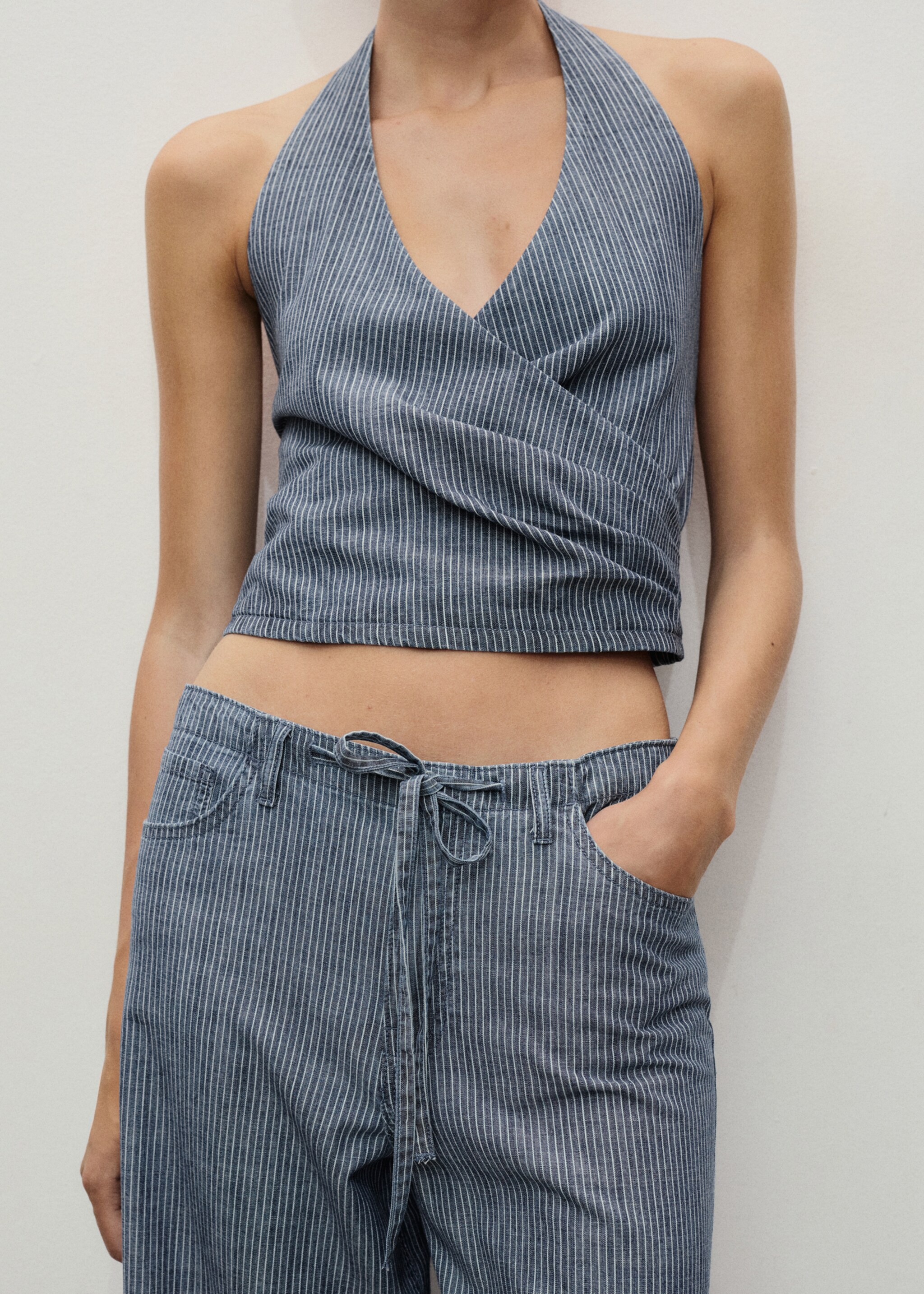 Striped crossover denim top - Details of the article 6