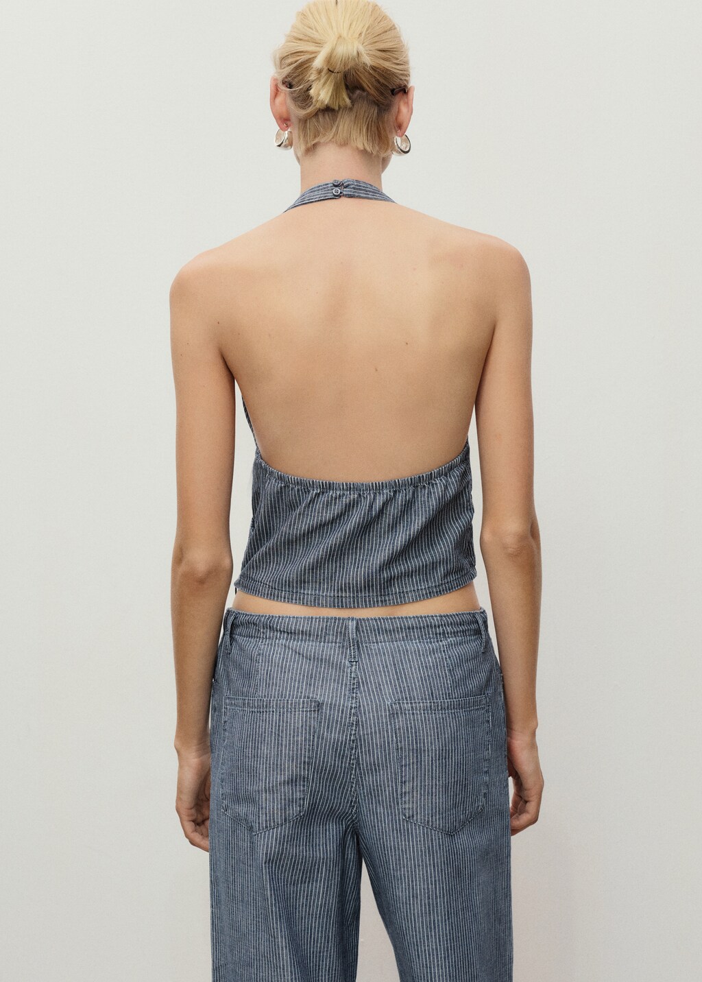 Striped crossover denim top - Women | MANGO USA