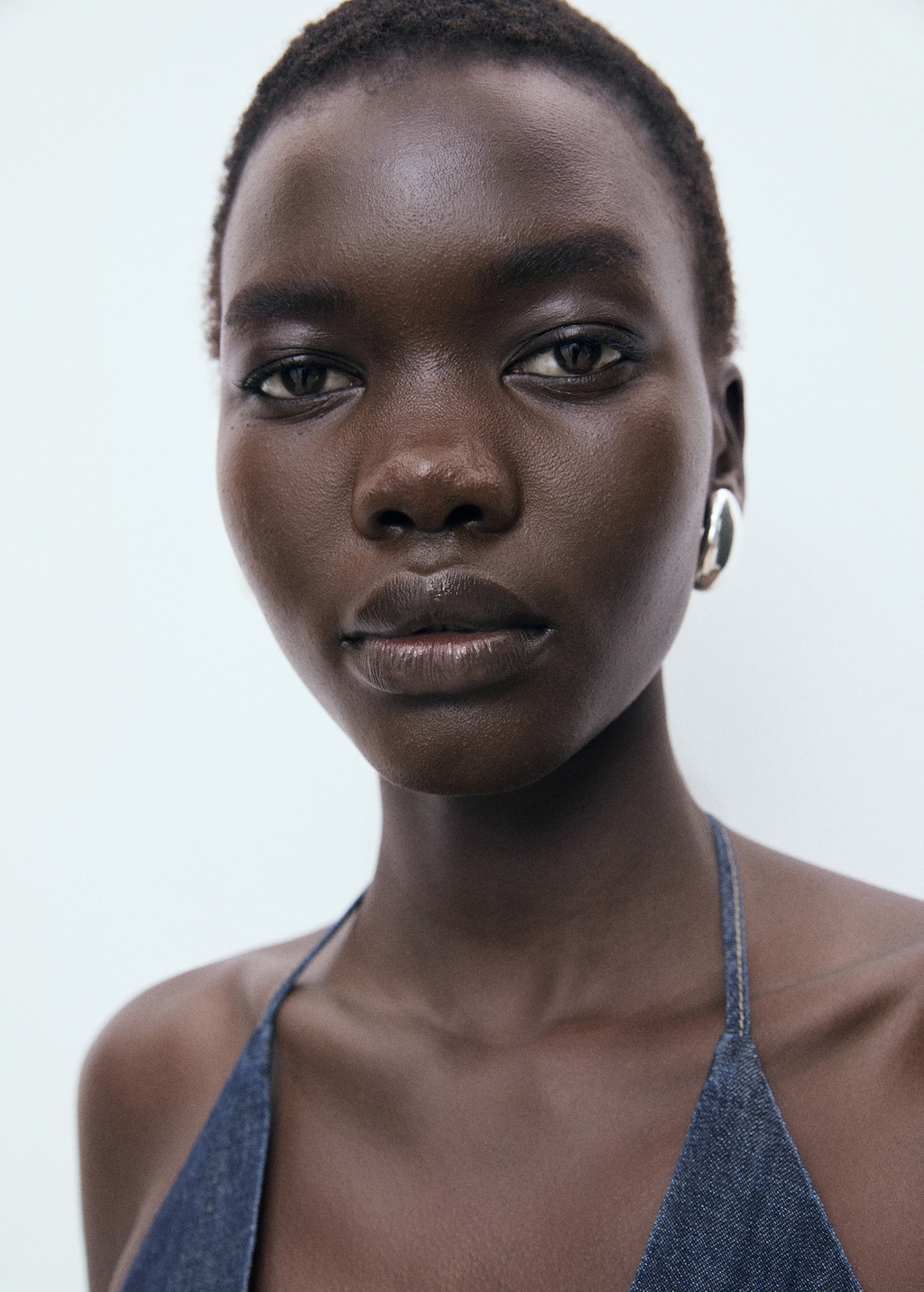 Mango V-neck denim top with bow thumbnail