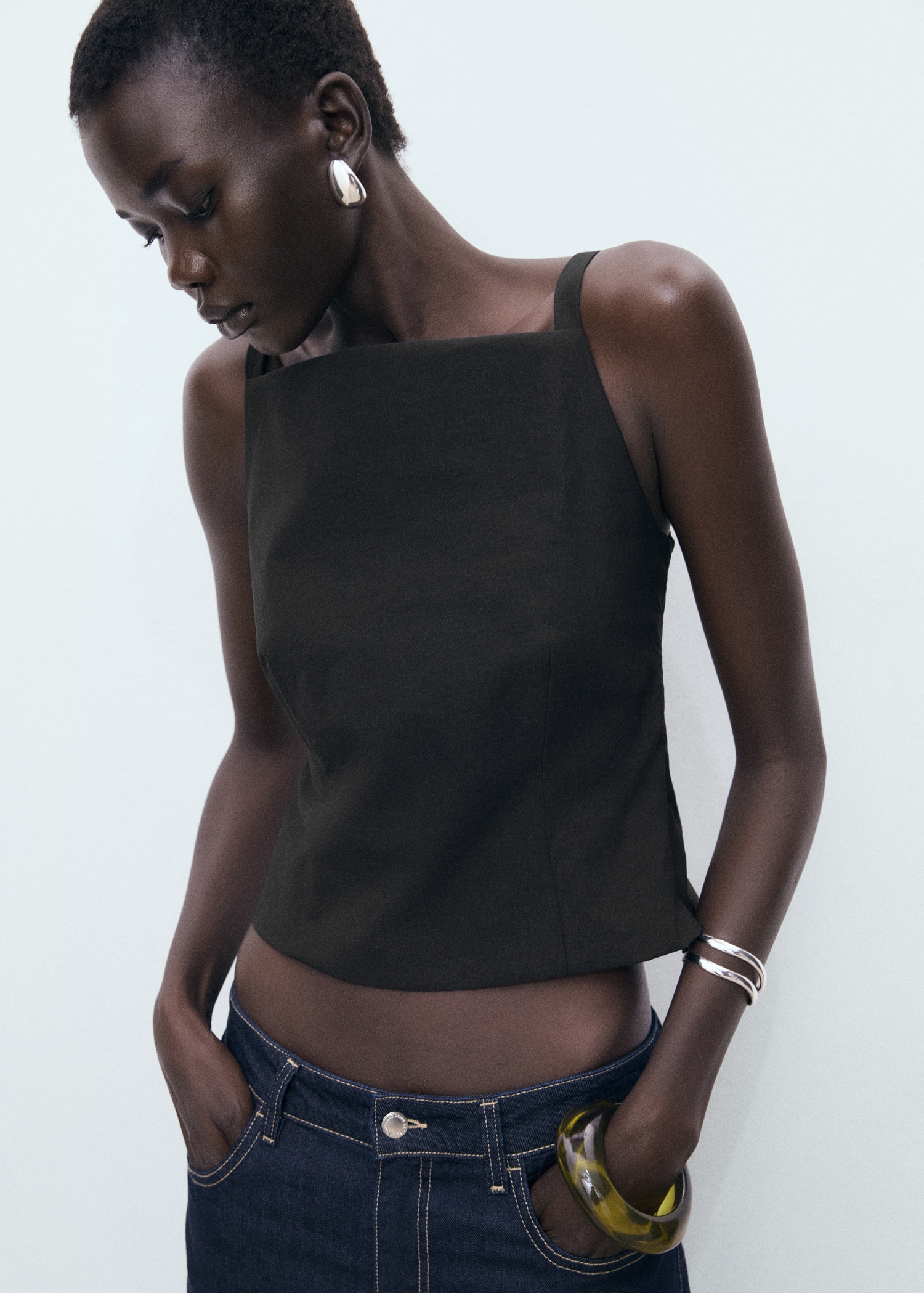 Crop Top Top Metallico Schiena Scoperta Top Fiocchi Schiena