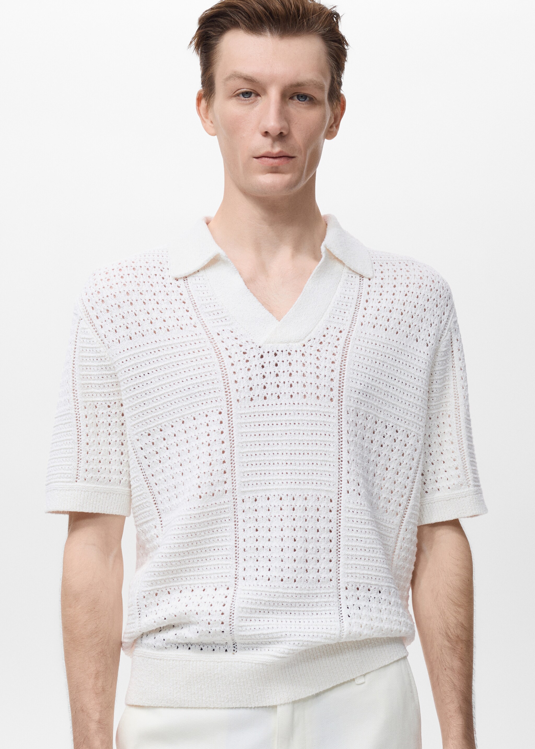Baumwoll-Poloshirt mit Lochmuster - Mittlere Ansicht