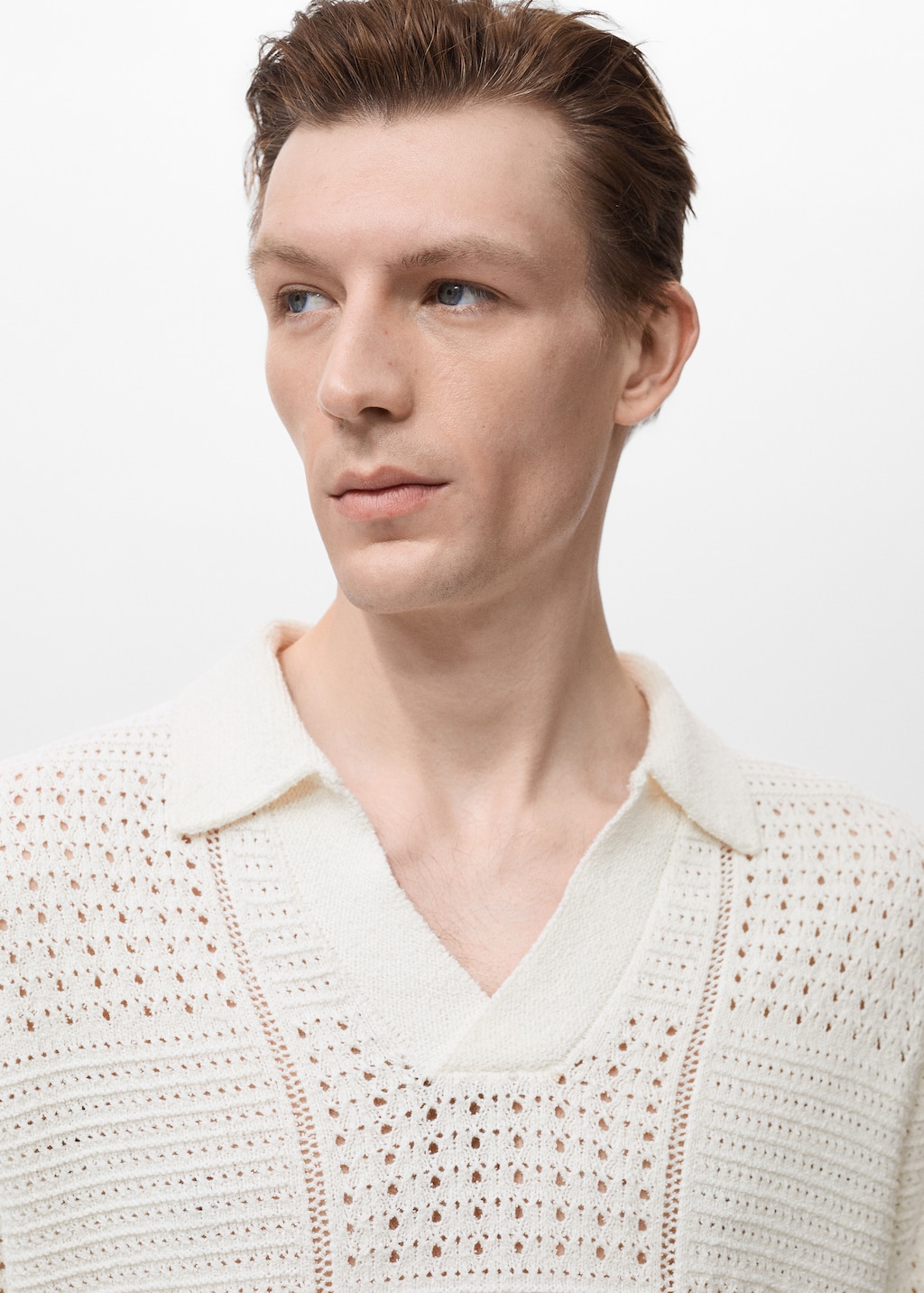 【CTHY】WOOL MOHAIR KNIT POLO SHIRT ターコイズ Knitted cotton polo shirt with lace pattern - Men | MANGO USA