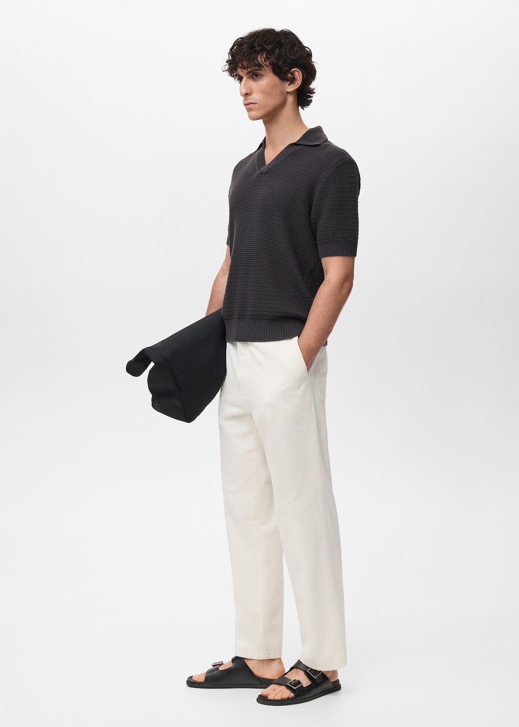 Crochet cotton polo shirt