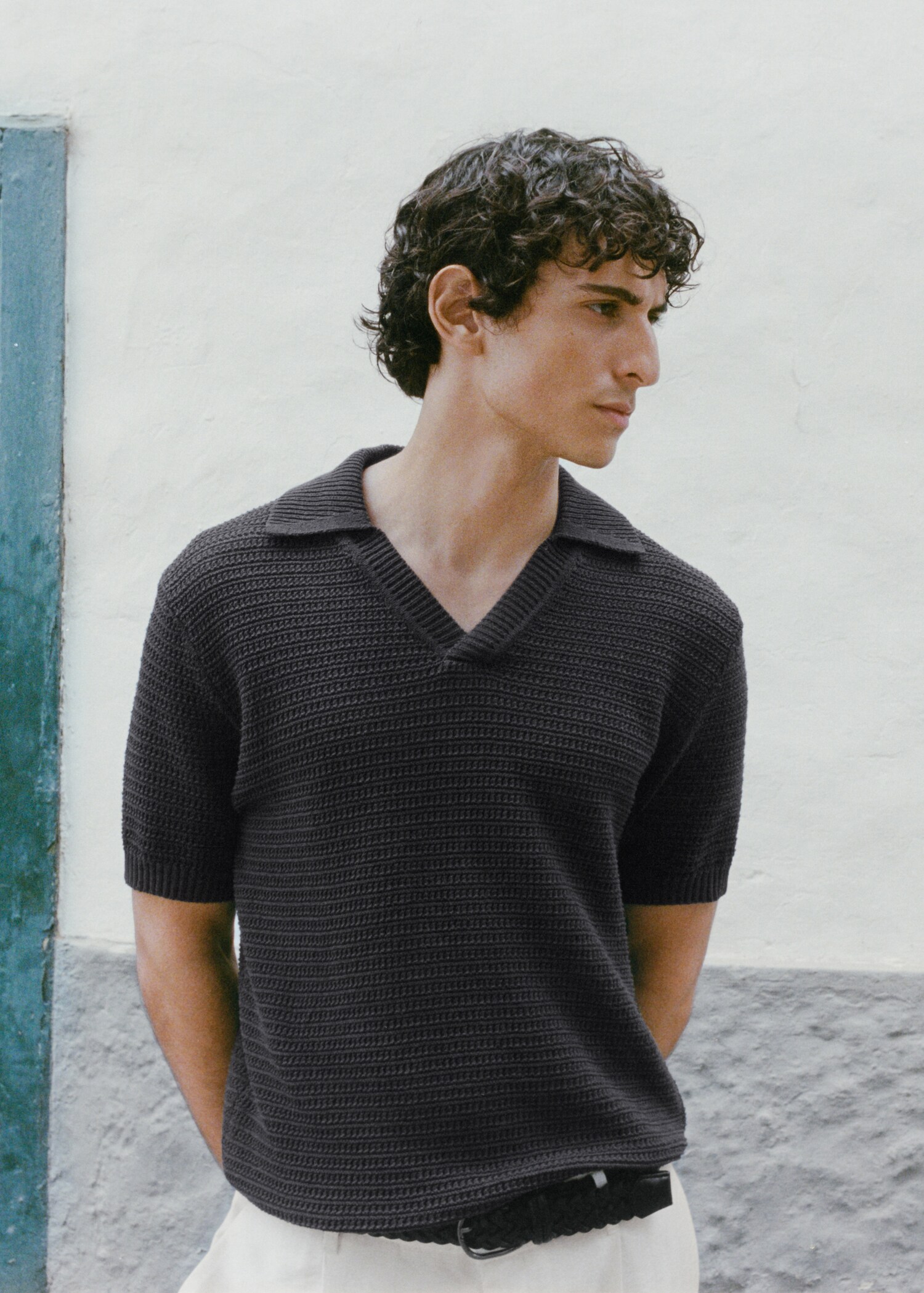 Crochet cotton polo shirt - Details of the article 3