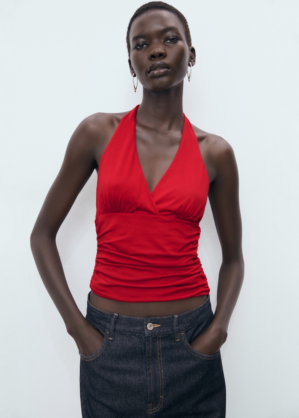 Mango V-neck top with open back