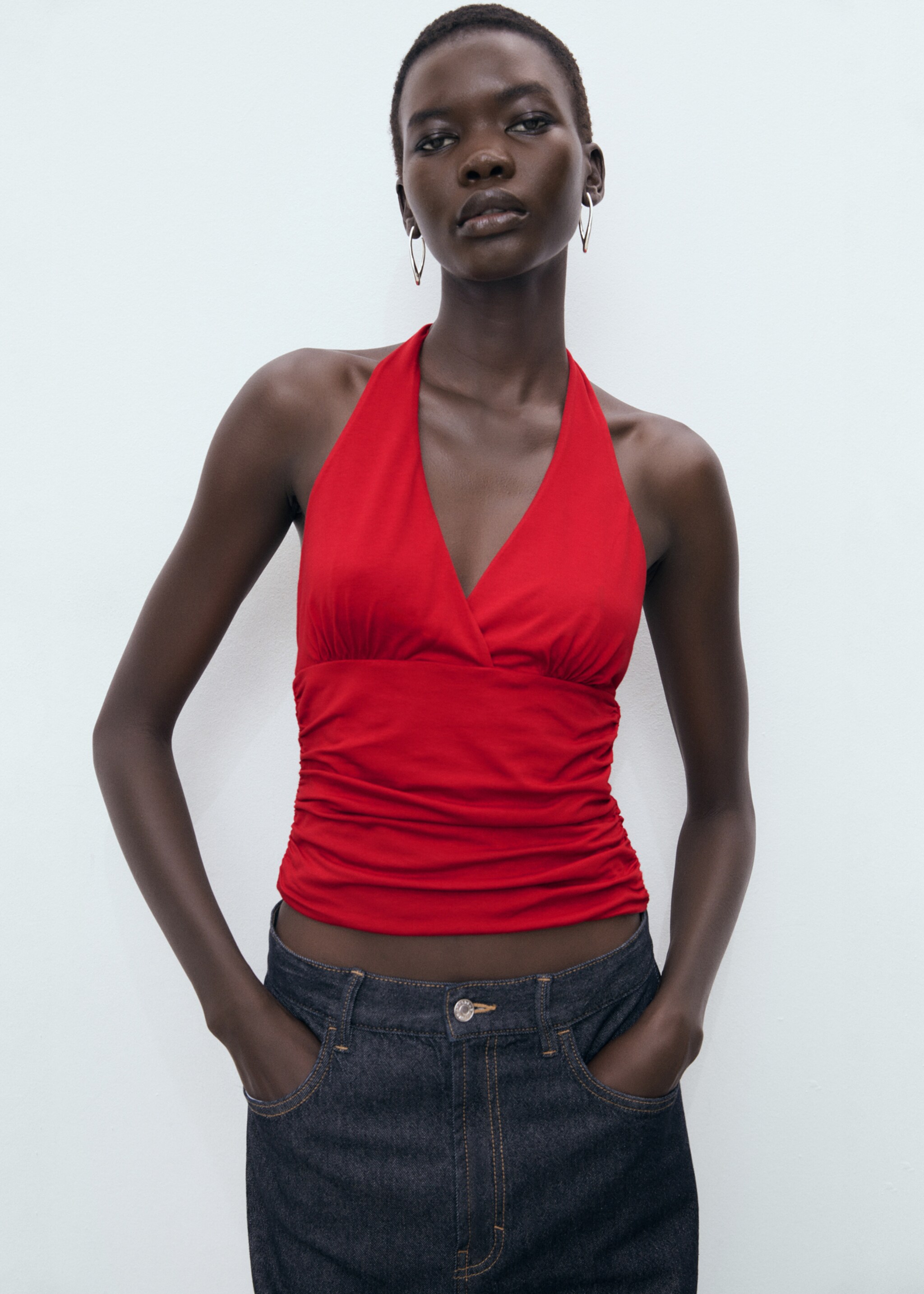 V-neck top with open back - Medium plane