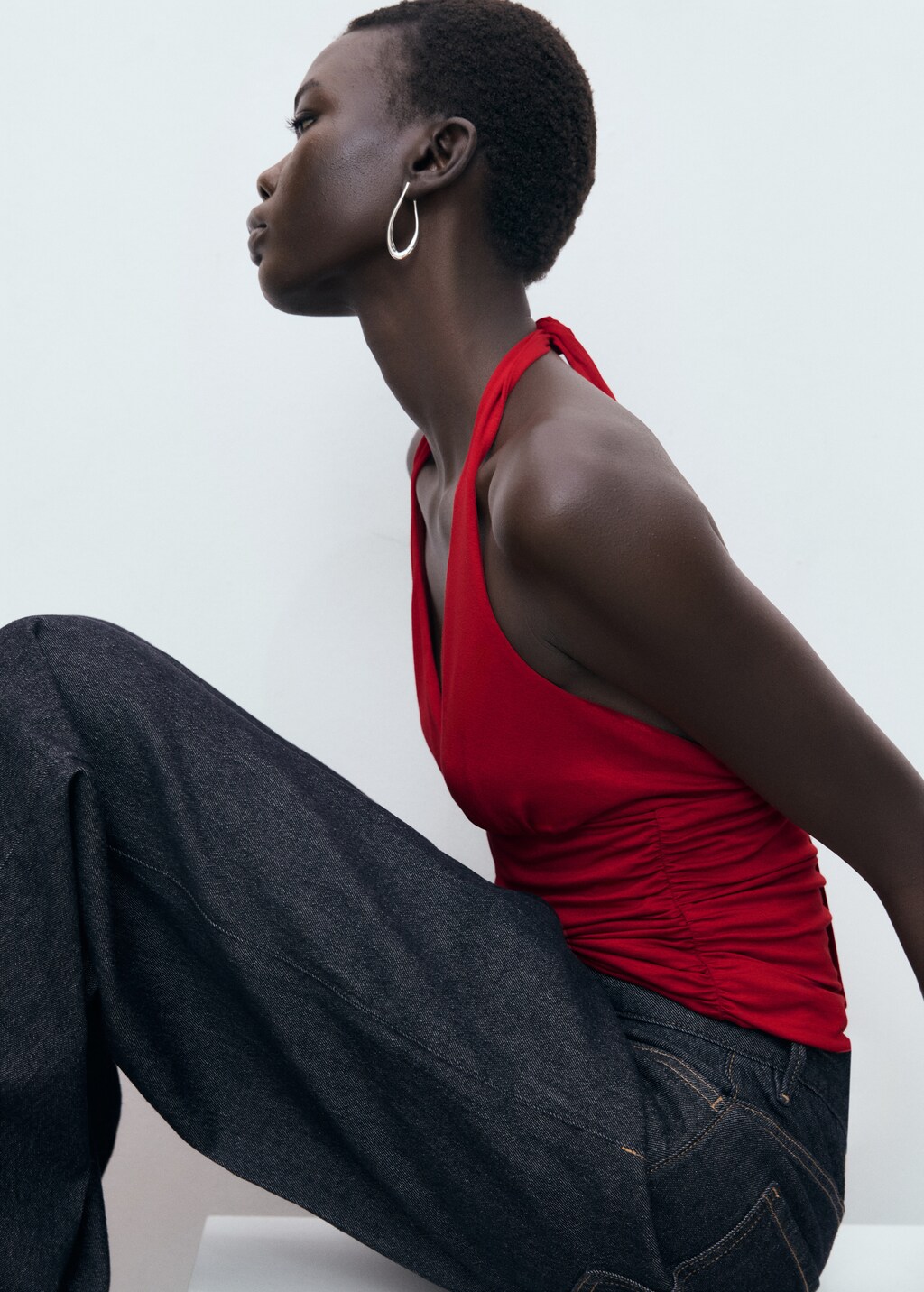 Mango V-neck top with open back