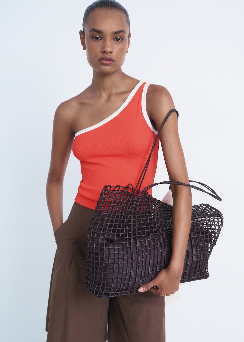 Mango Asymmetrical top with contrasting trim