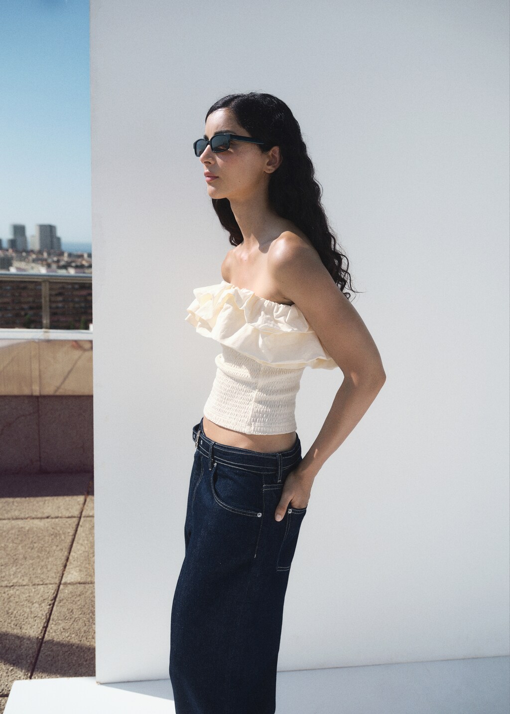 Strapless top with ruffles