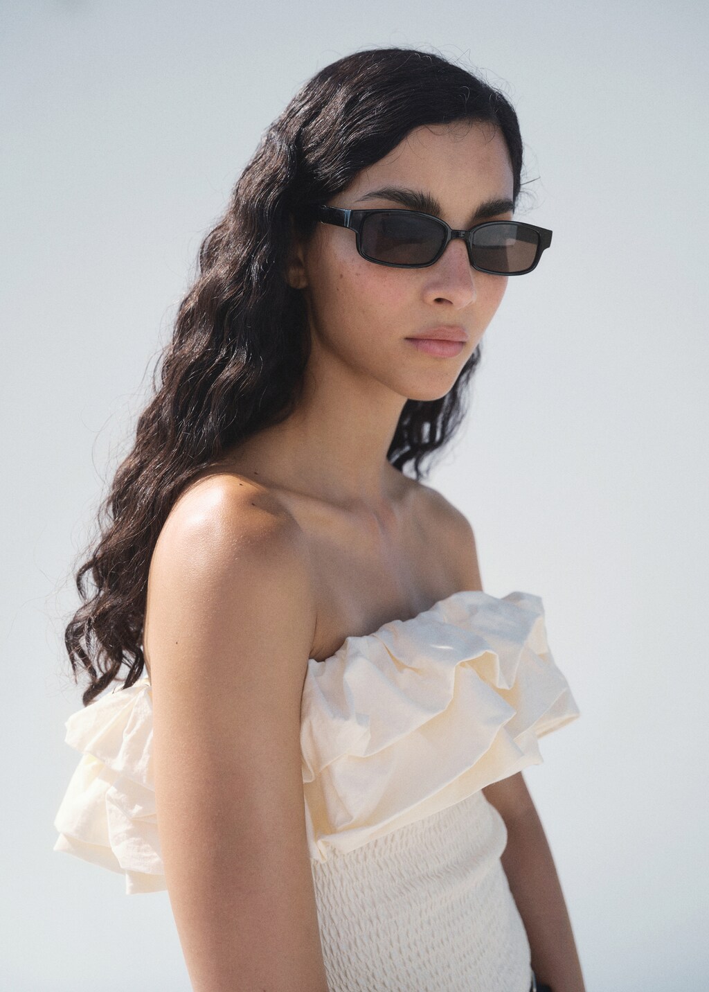 Mango Strapless top with ruffles