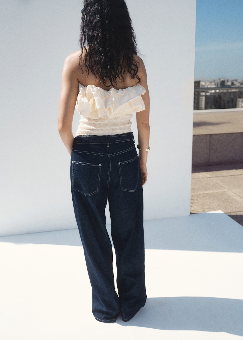 Strapless top with ruffles