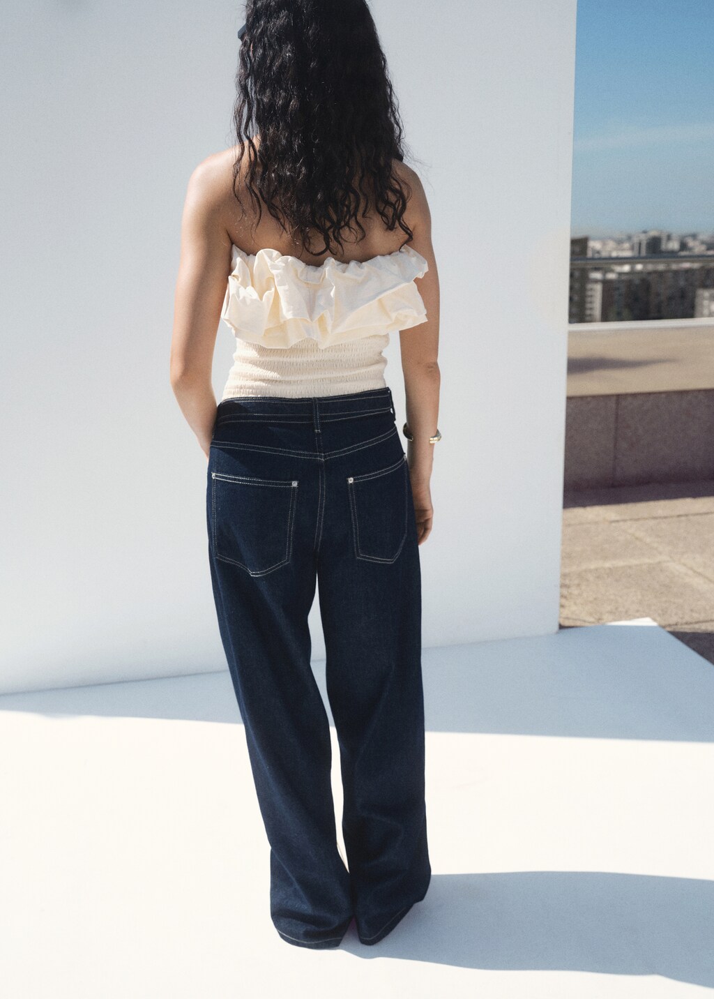 Strapless top with ruffles