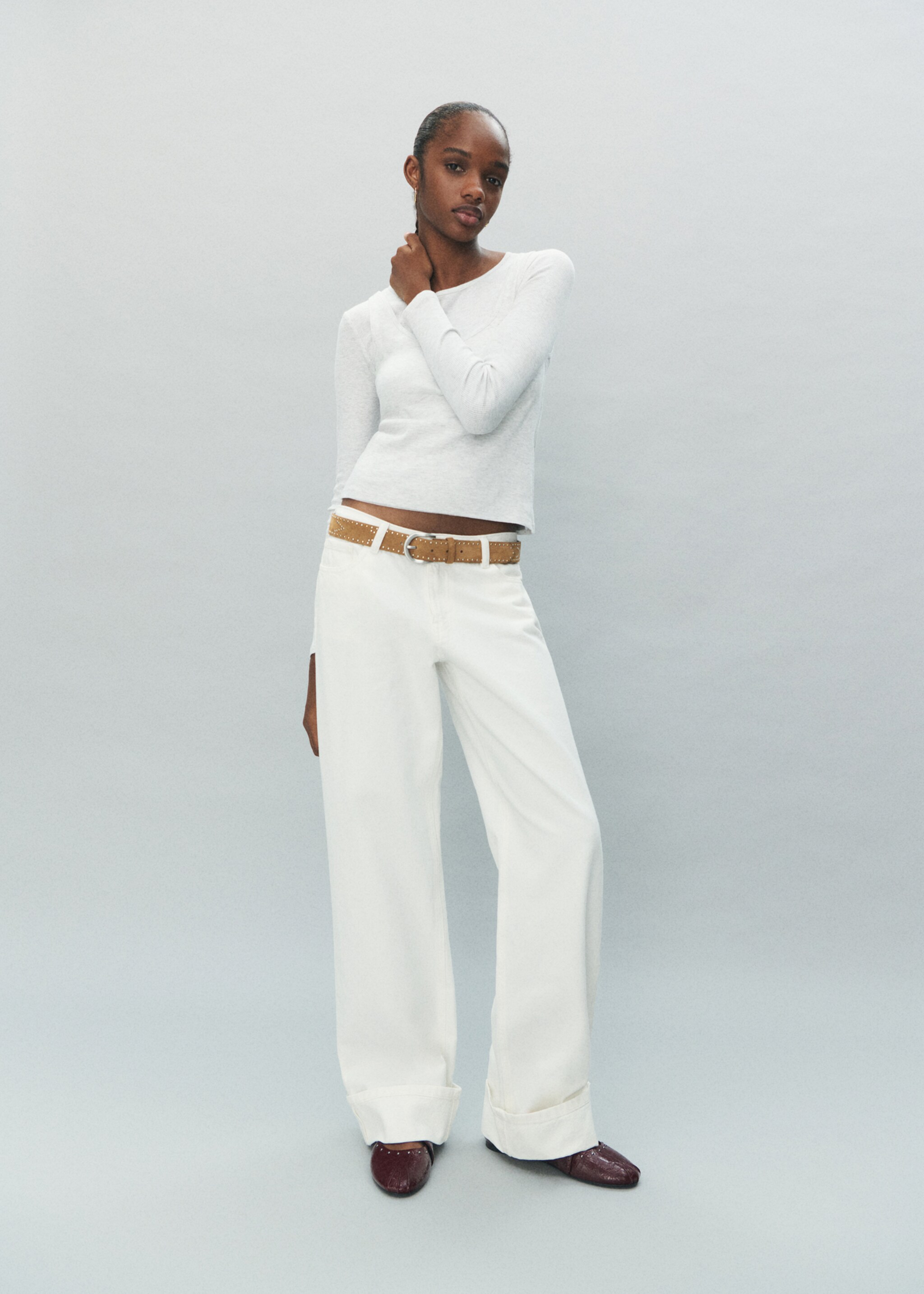 Wideleg jeans with turned-up hem - Details of the article 5, Off White. Ref: 17003283-00.