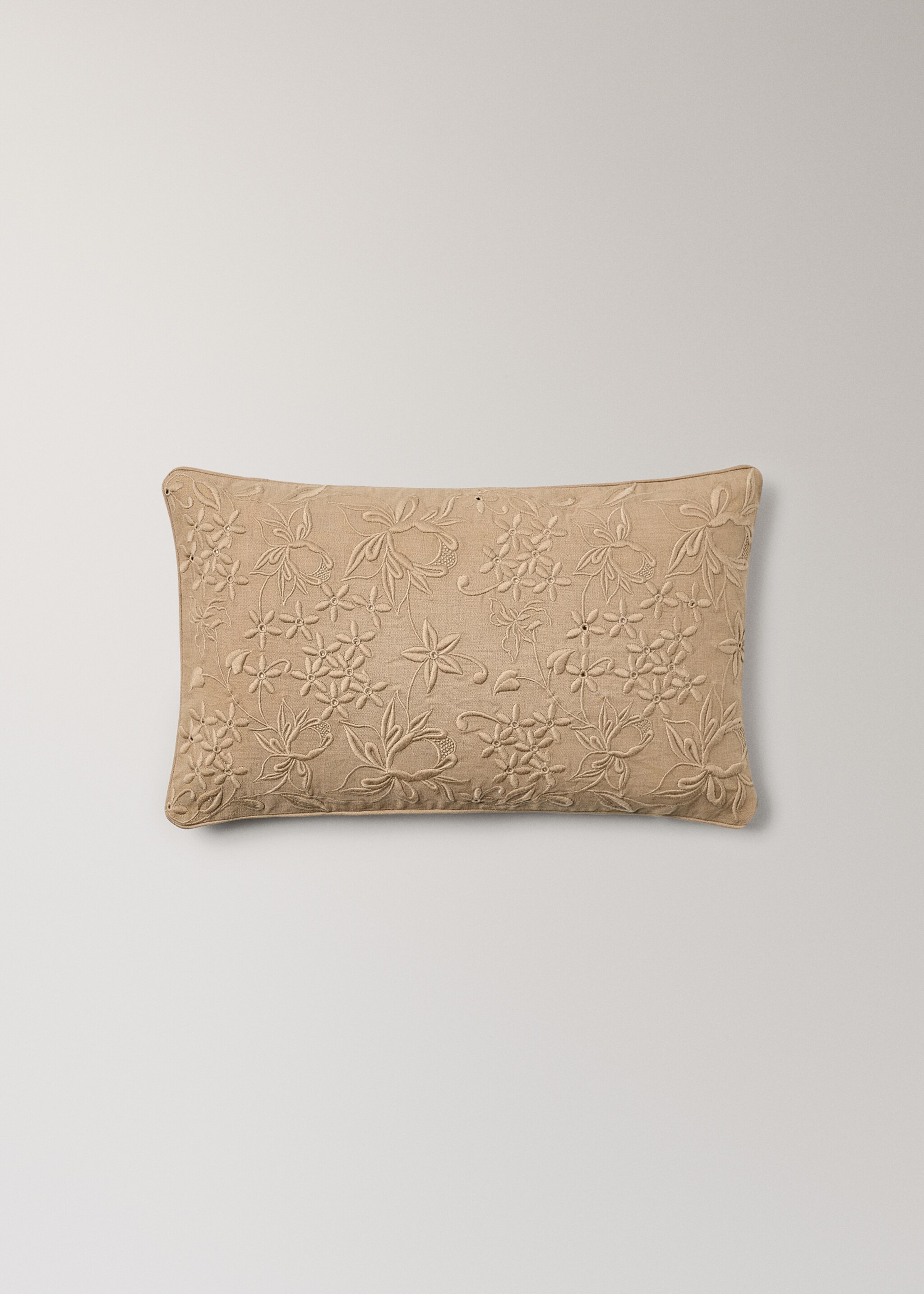Cotton linen embroidered cushion cover 30x50 cm - Article without model, Yellow. Ref: 17003339-00.