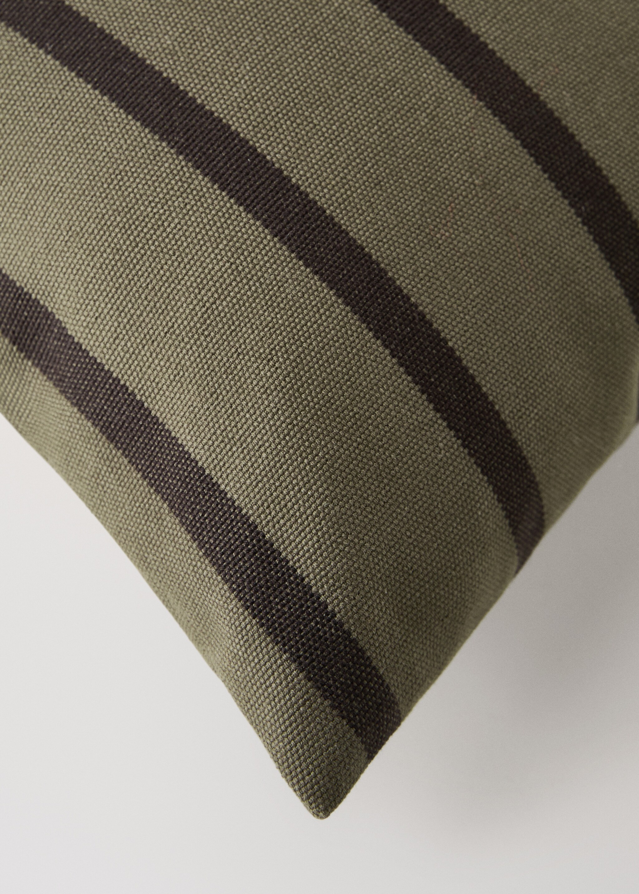 Cotton cushion cover with two-tone stripes 40x40 cm - Details of the article 2, Olive Green. Ref: 17003345-00.