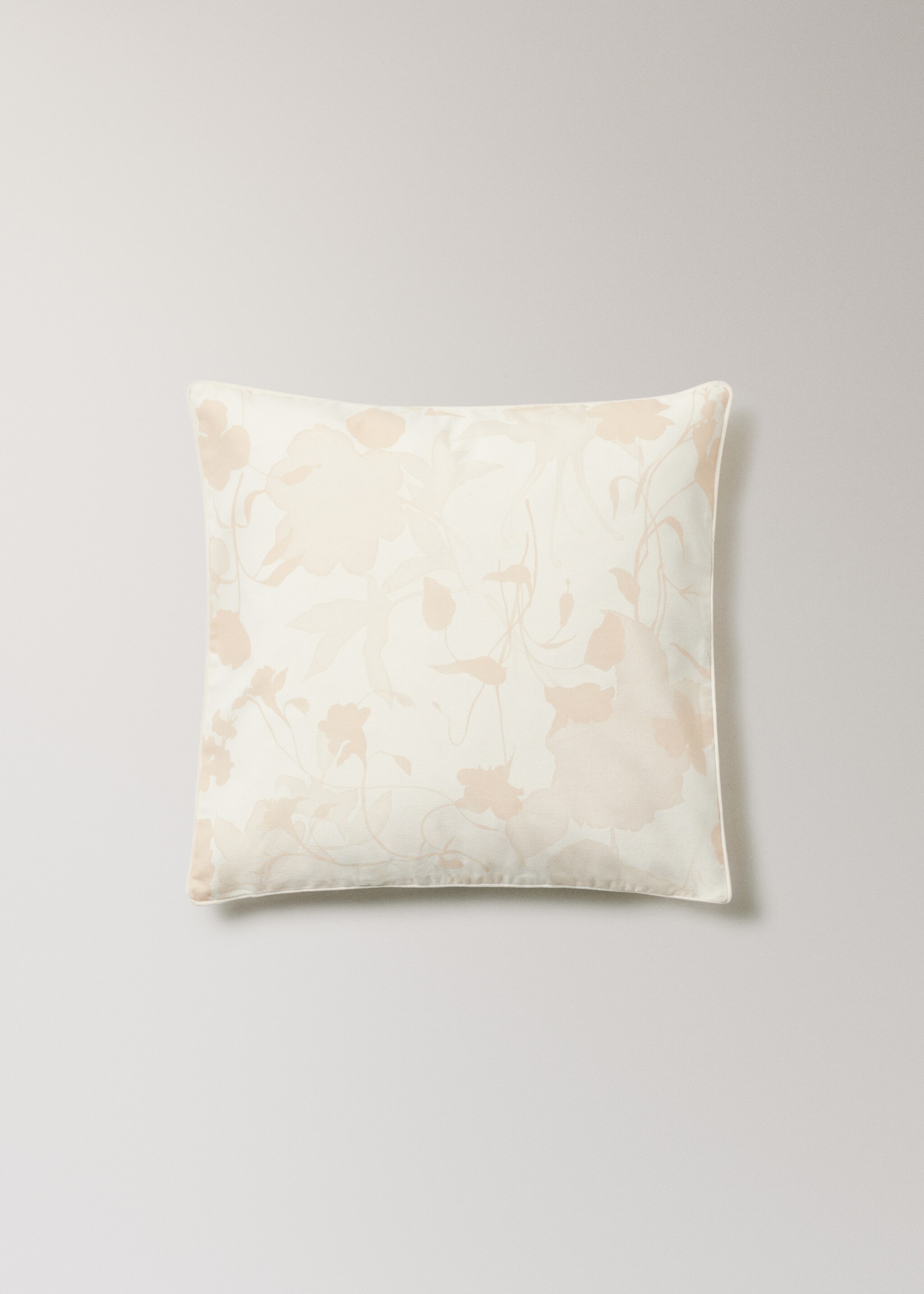 Floral-print cushion cover with velvet piping 50x50 cm - Article without model, Vanilla. Ref: 17003353-00.