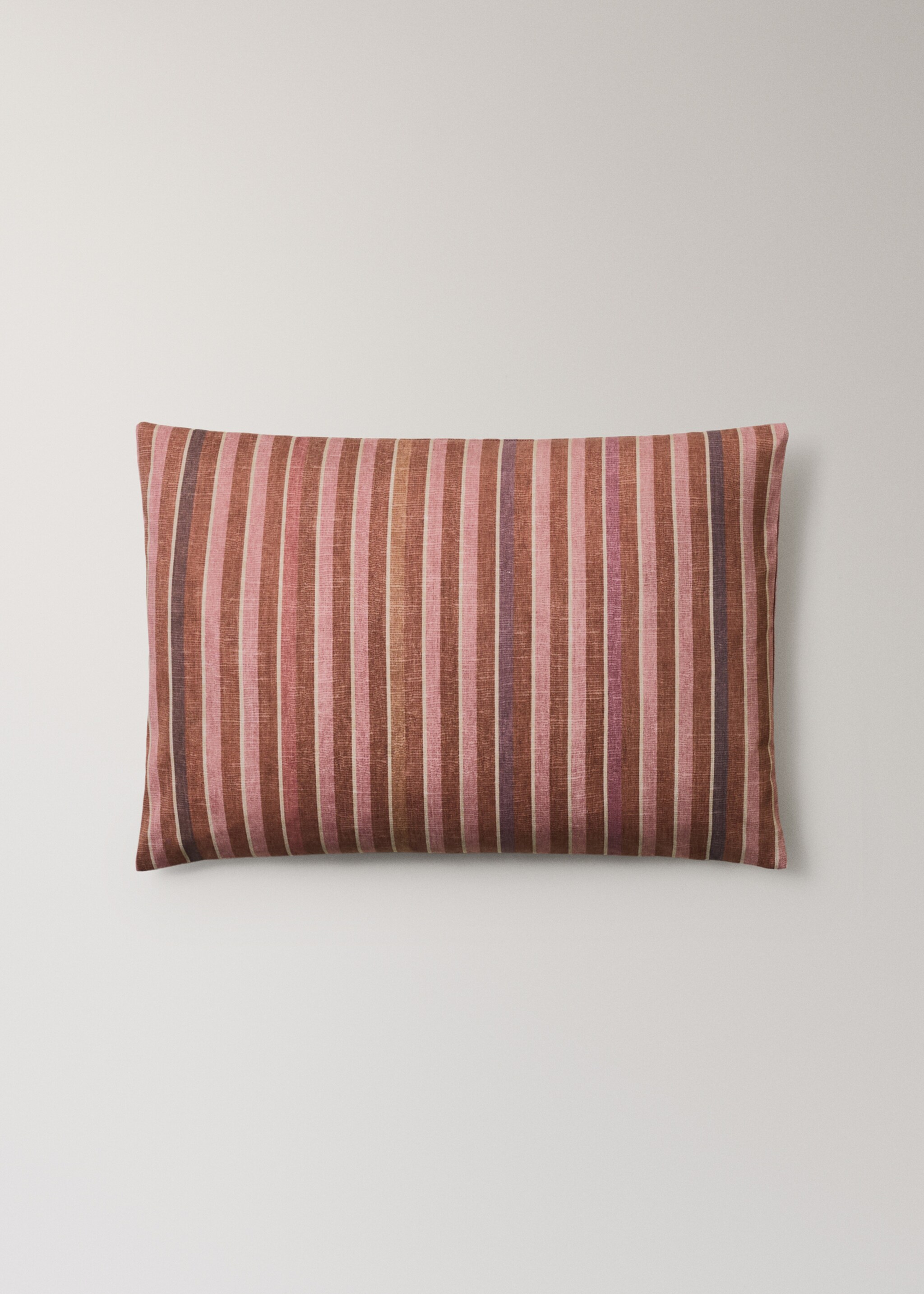 Cotton cushion cover with stripe print 40x60cm - Article without model, Burnt Orange. Ref: 17003355-00.