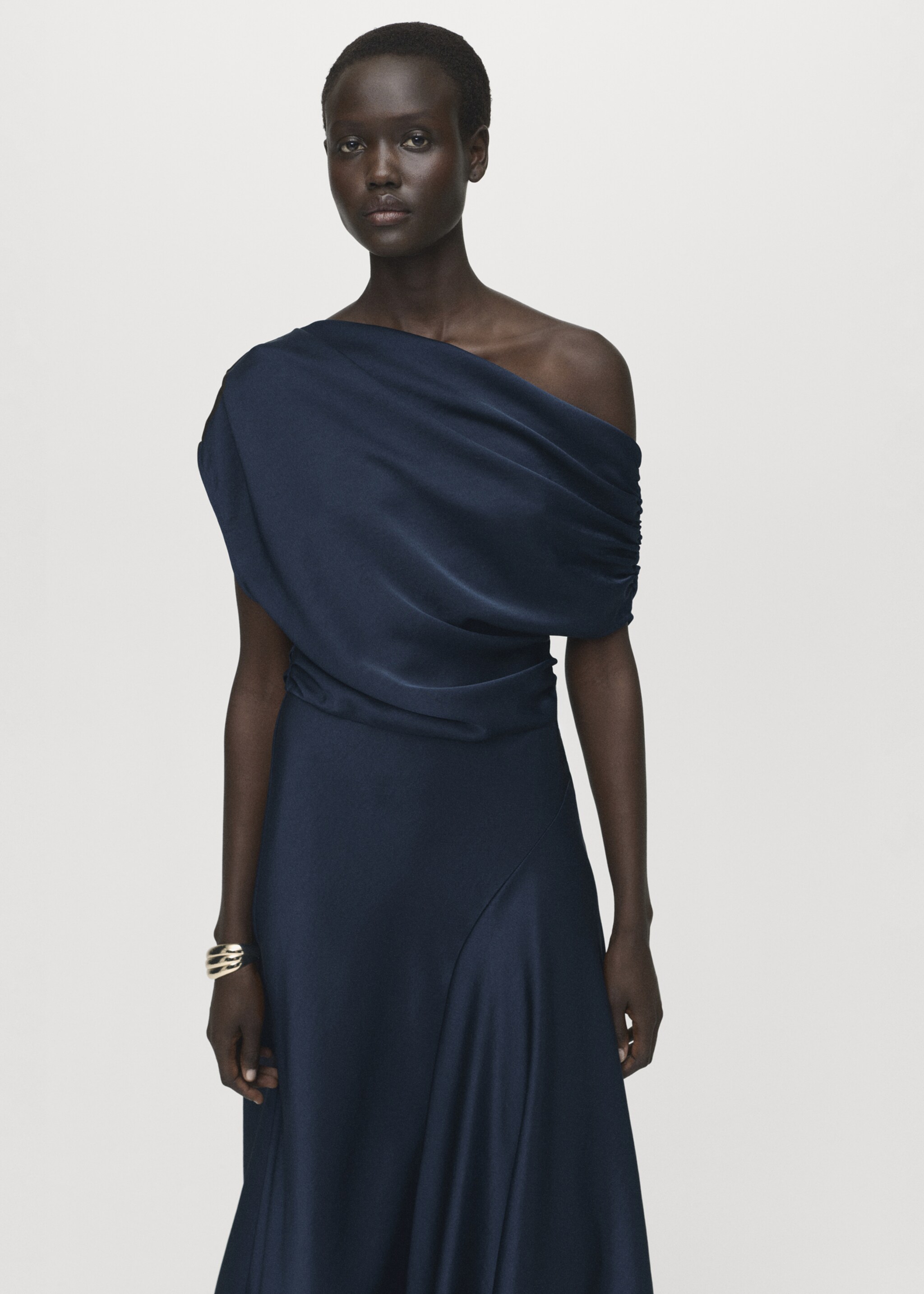 Asymmetrical satin dress - Medium plane, Night Blue. Ref: 17004091-00.