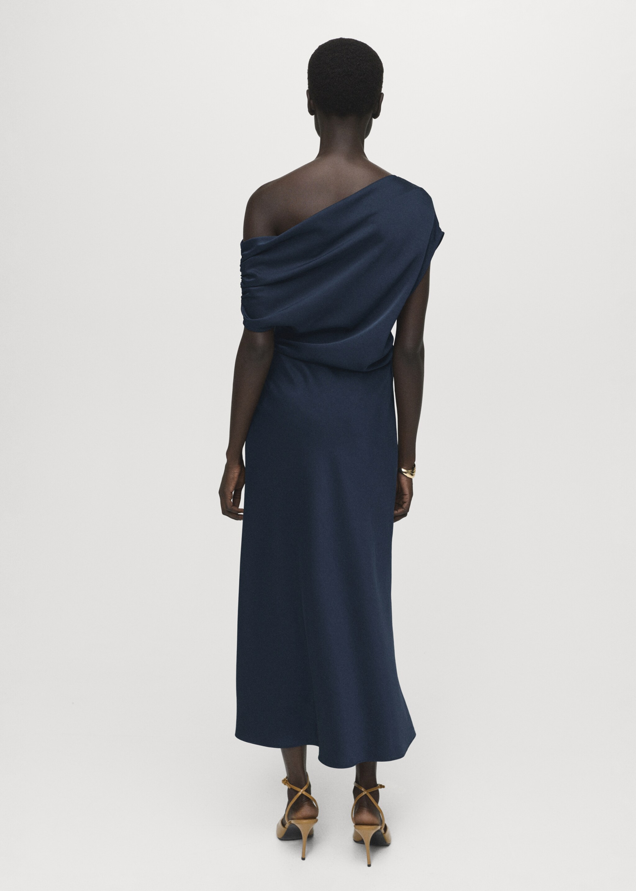 Asymmetrical satin dress - Reverse of the article, Night Blue. Ref: 17004091-00.