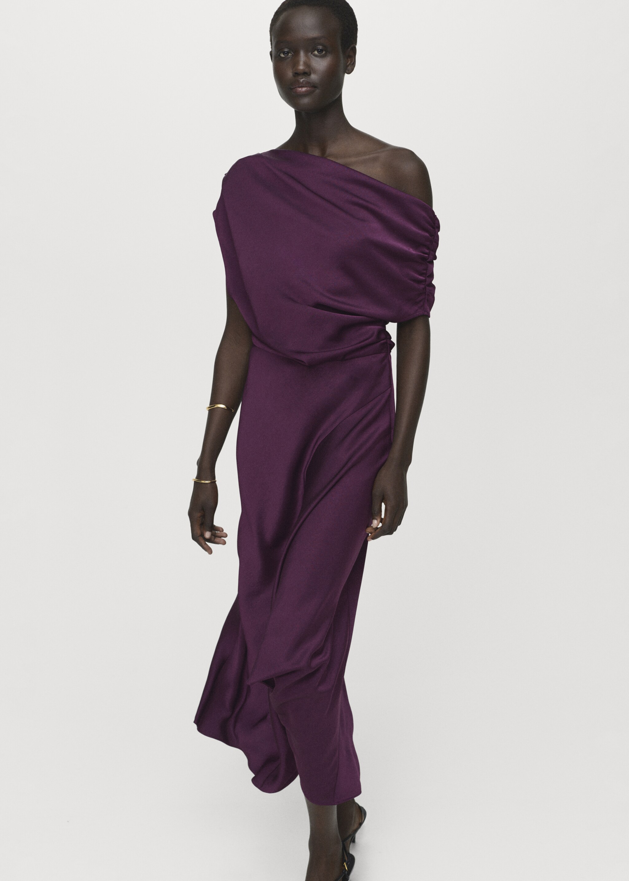 Asymmetrical satin dress - Medium plane, Purple. Ref: 17004091-00.