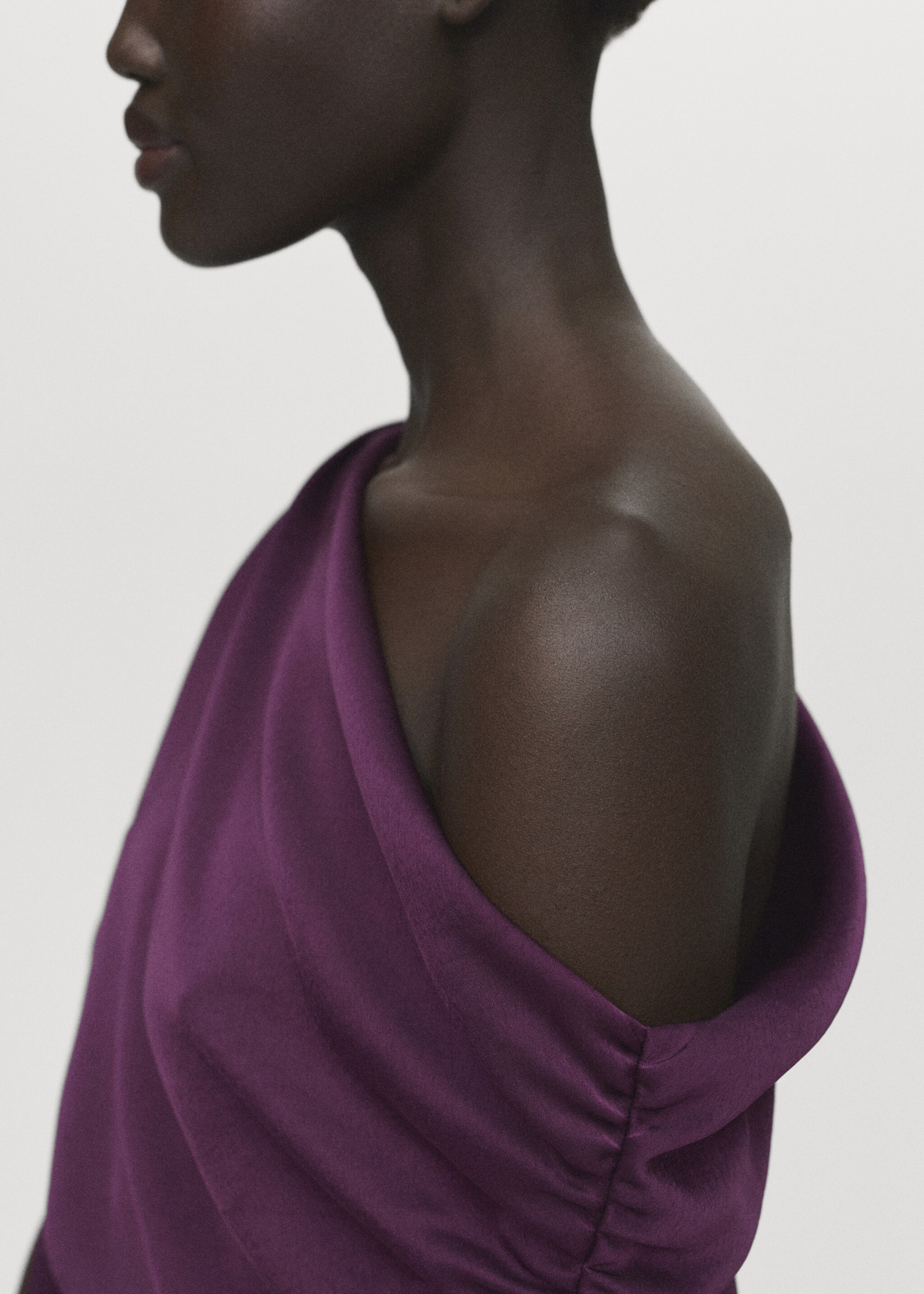 Asymmetrical satin dress - Details of the article 1, Purple. Ref: 17004091-00.