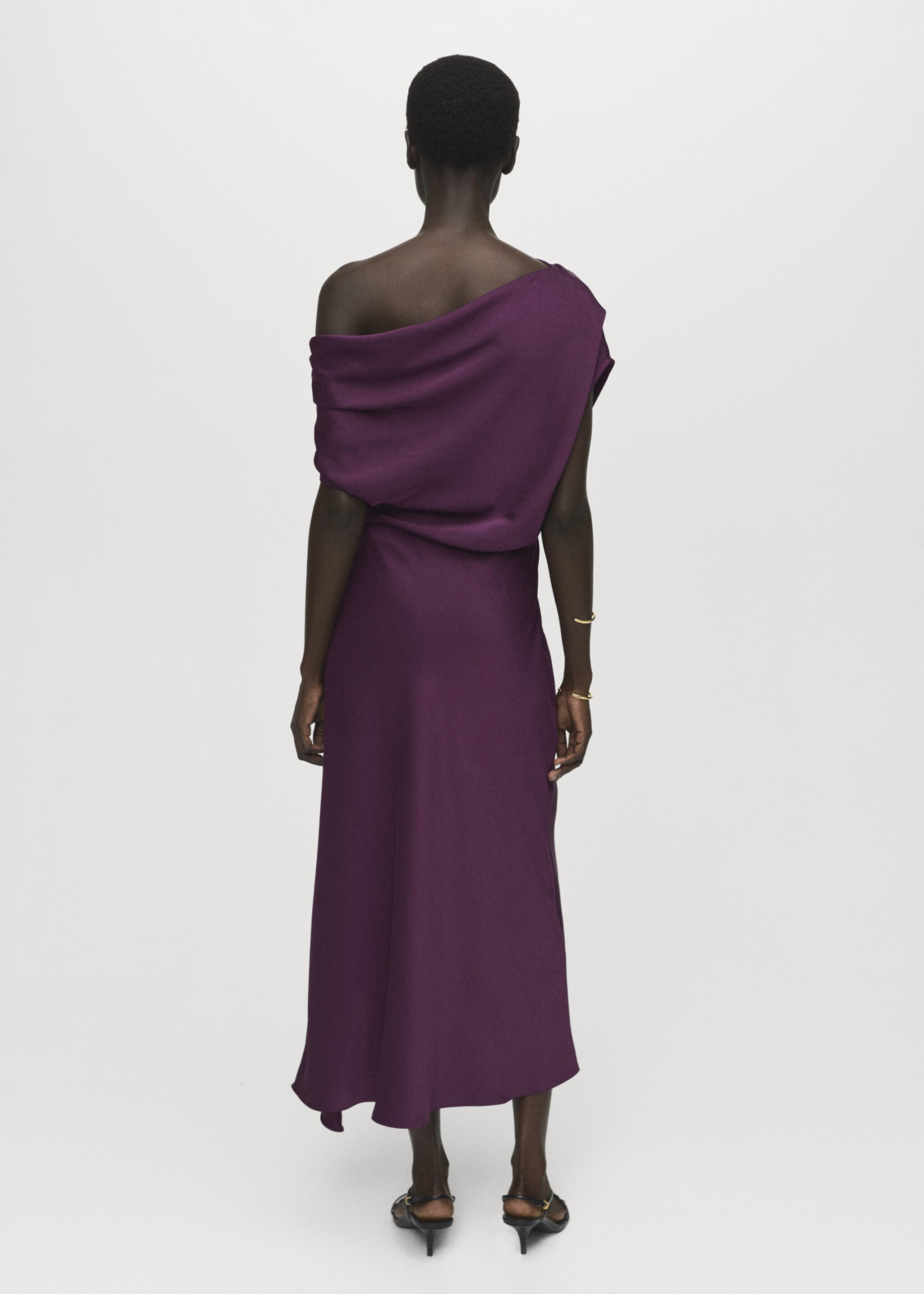 Asymmetrical satin dress - Reverse of the article, Purple. Ref: 17004091-00.