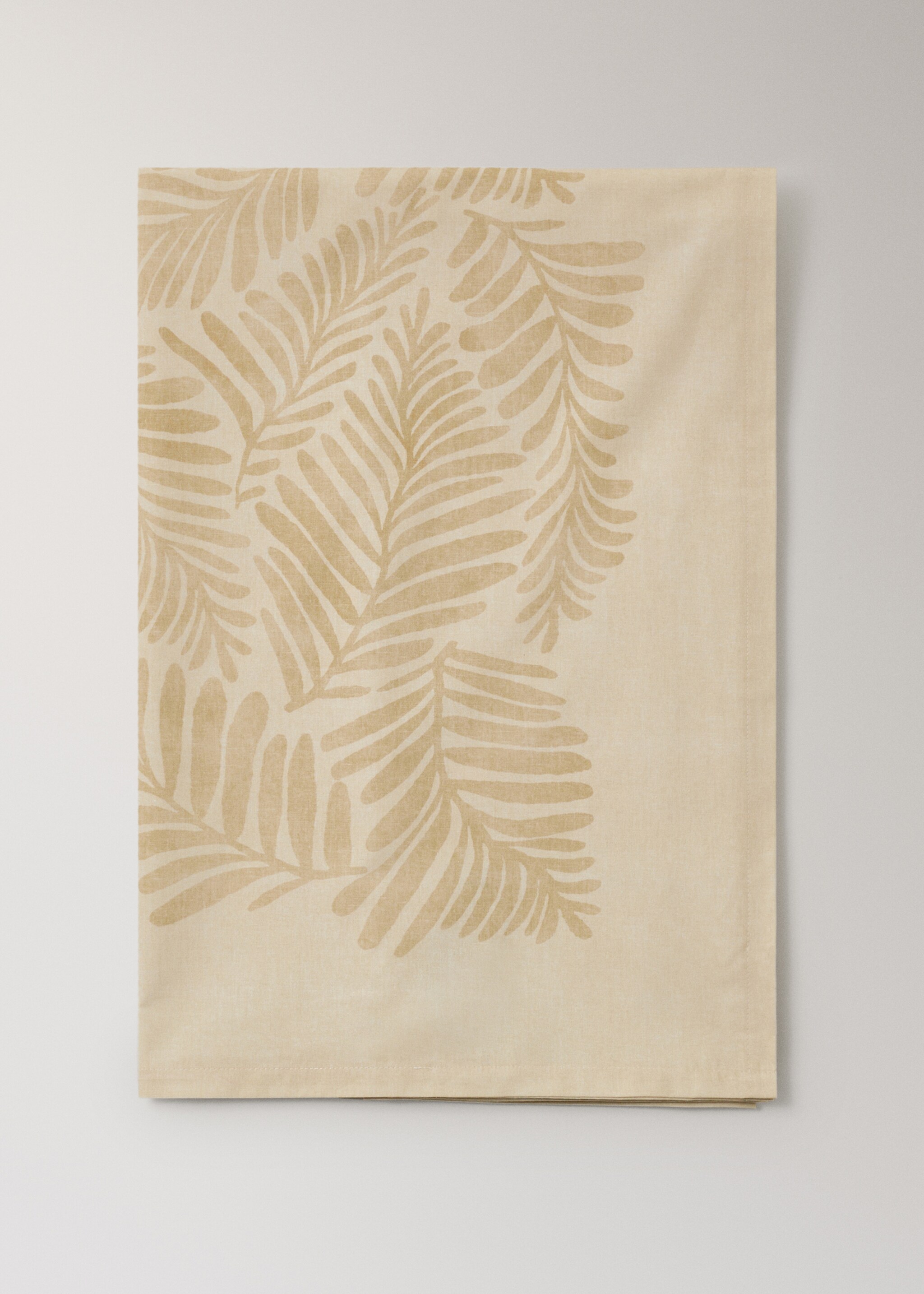 Cotton canvas tablecloth with leaf print for 2 to 4 diners - Article without model, Vanilla. Ref: 17004142-00.