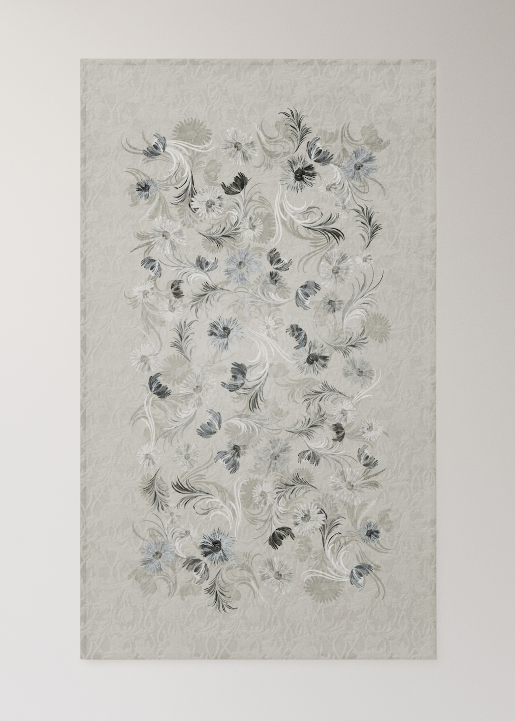 Cotton jacquard floral-print tablecloth for 6 to 8 diners