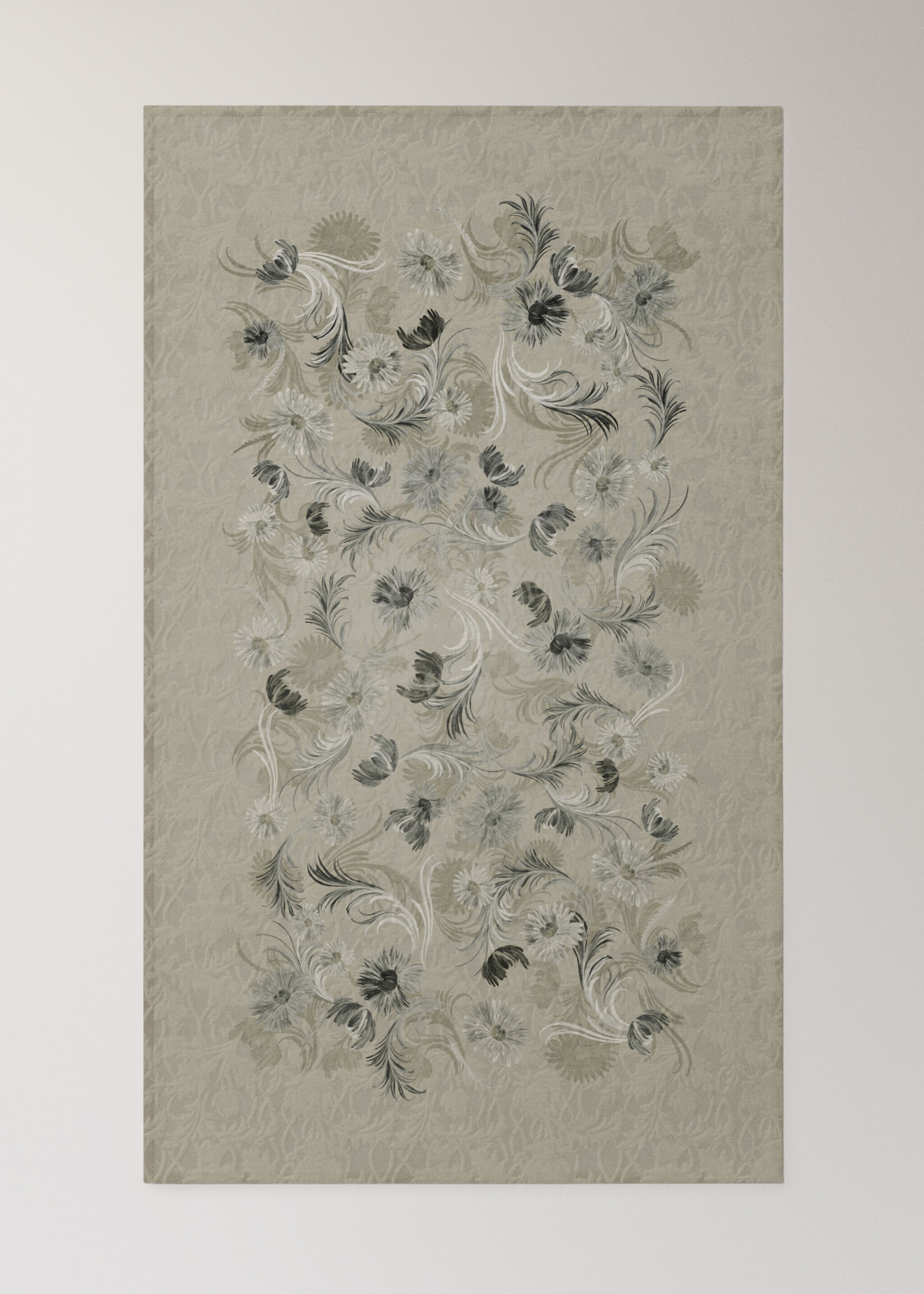 Jacquard cotton floral-print tablecloth for 2 to 4 diners - Medium plane, Grey. Ref: 17004146-00.