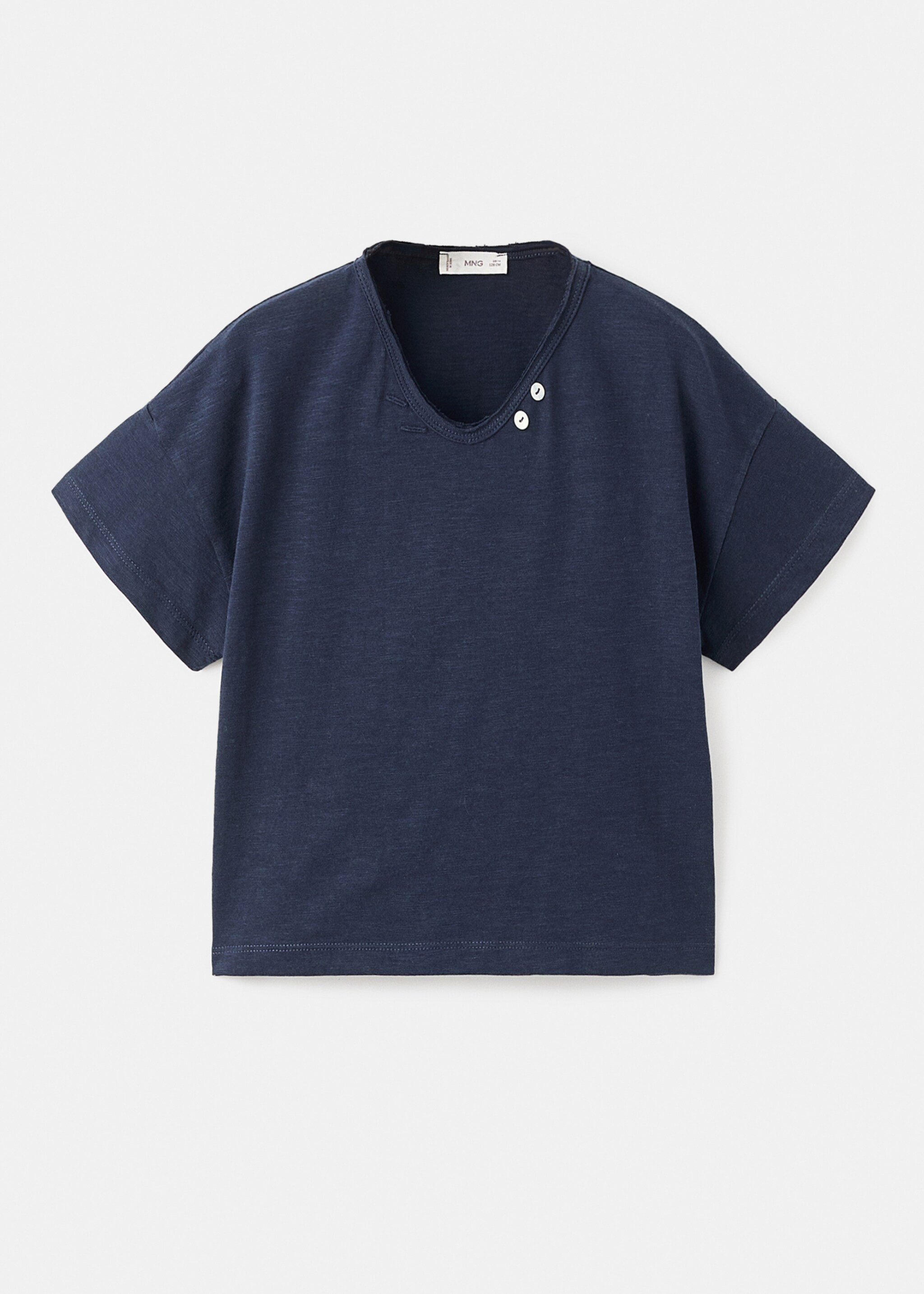 T-shirt with mother-of-pearl button detail - Article without model, Navy. Ref: 17004434-00.