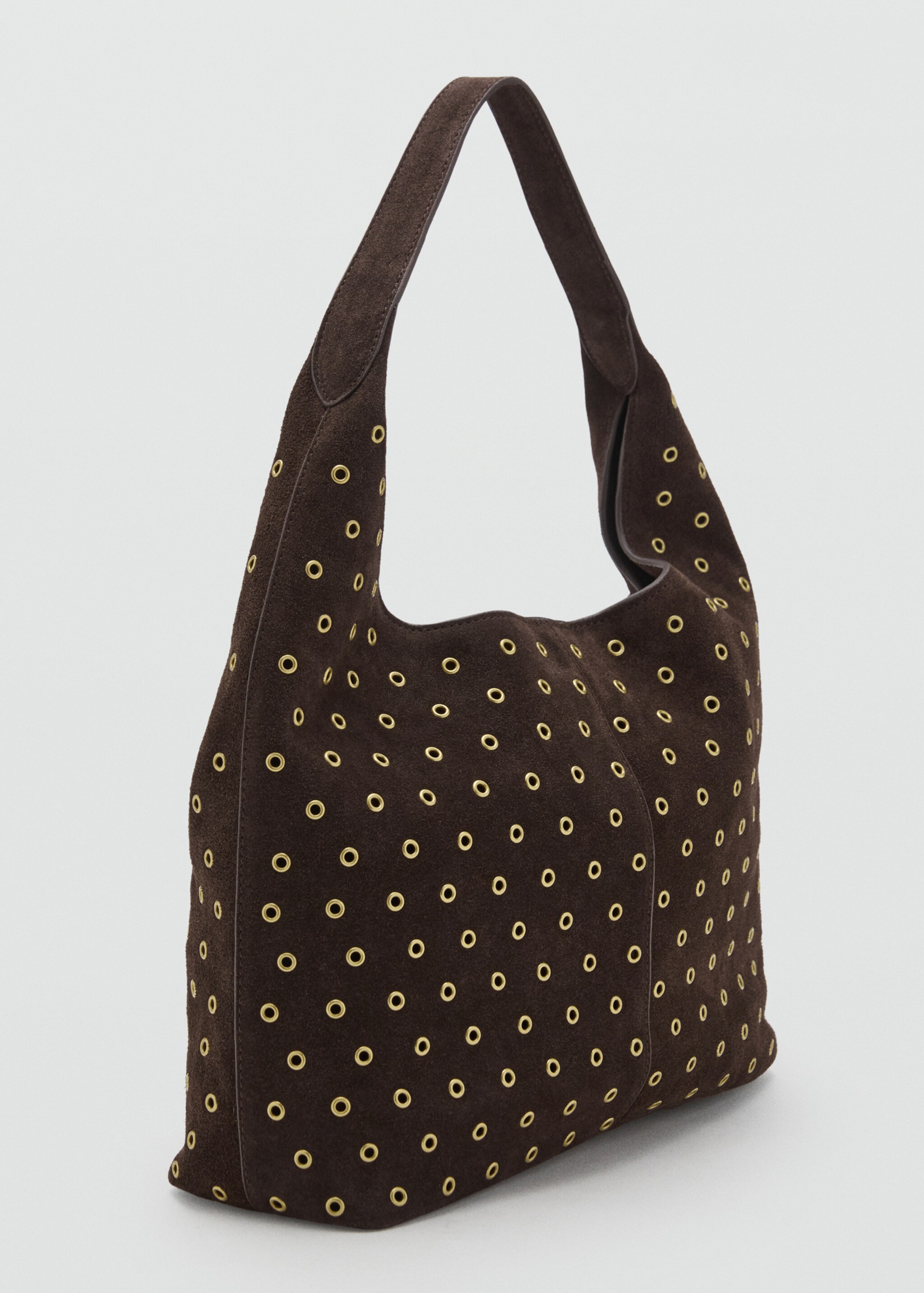 Suede shopper bag with eyelets - Medium plane, Chocolate. Ref: 17004444-00.