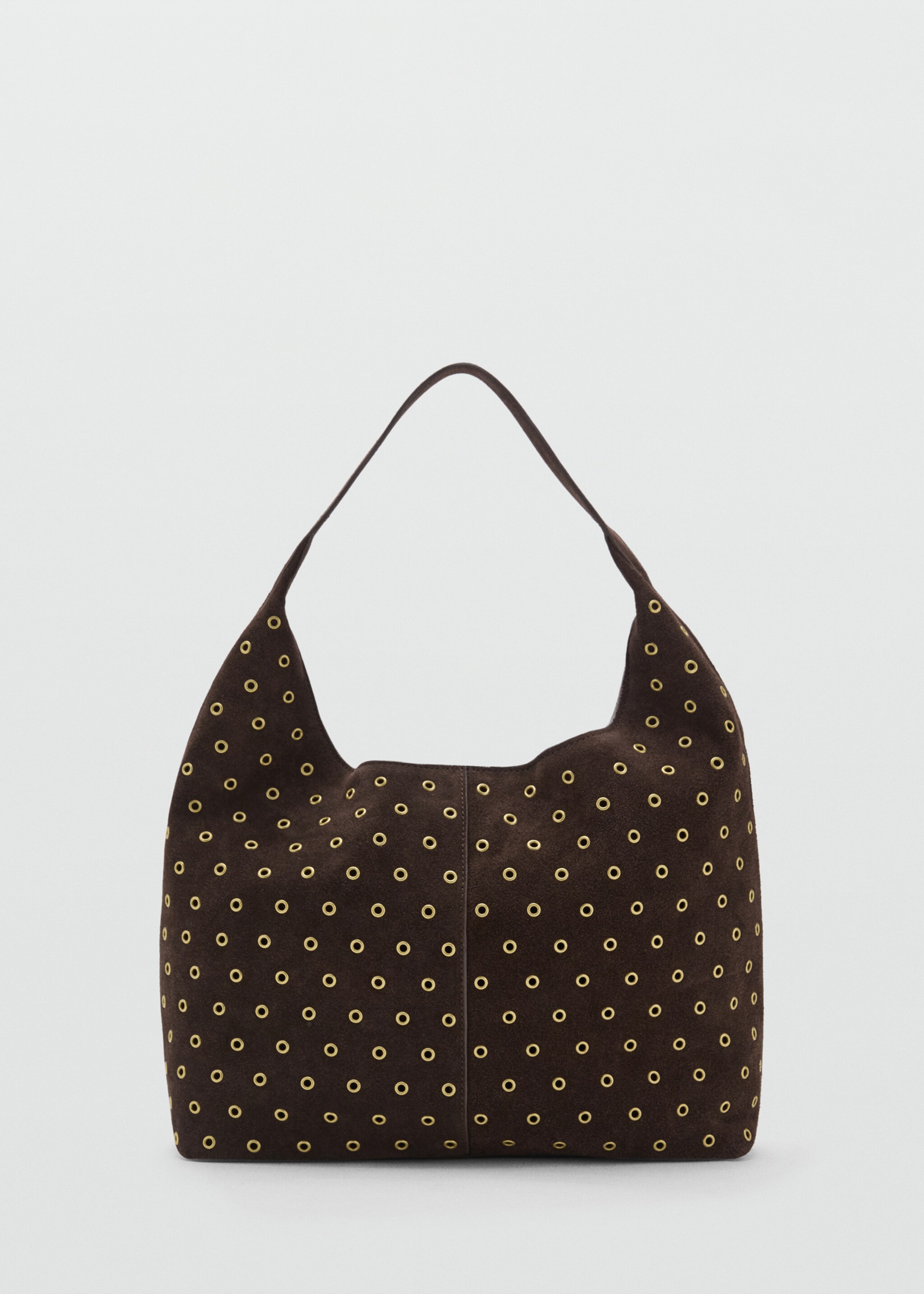 Suede shopper bag with eyelets - Article without model, Chocolate. Ref: 17004444-00.
