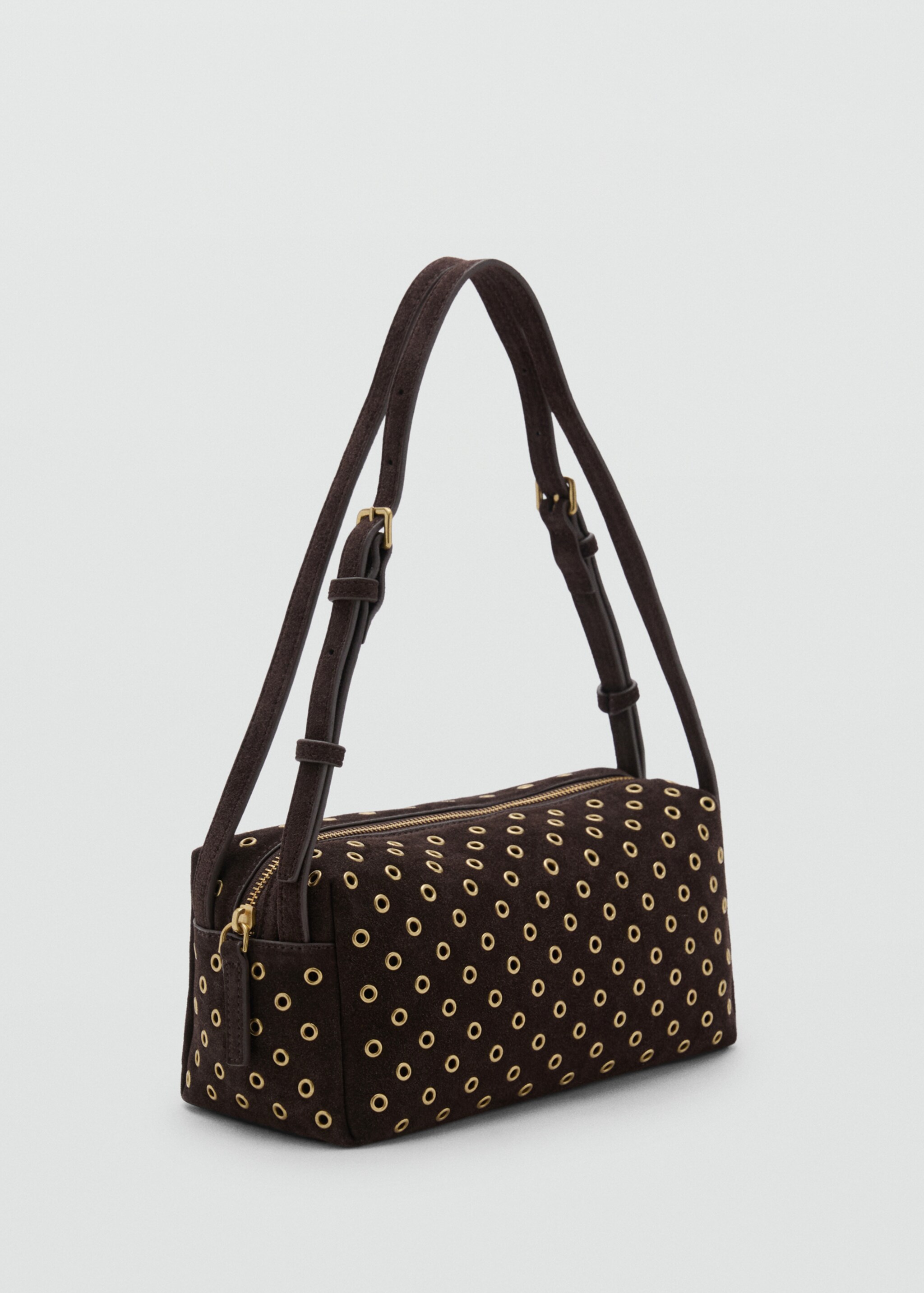 Suede bag with eyelets - Medium plane, Chocolate. Ref: 17004445-00.