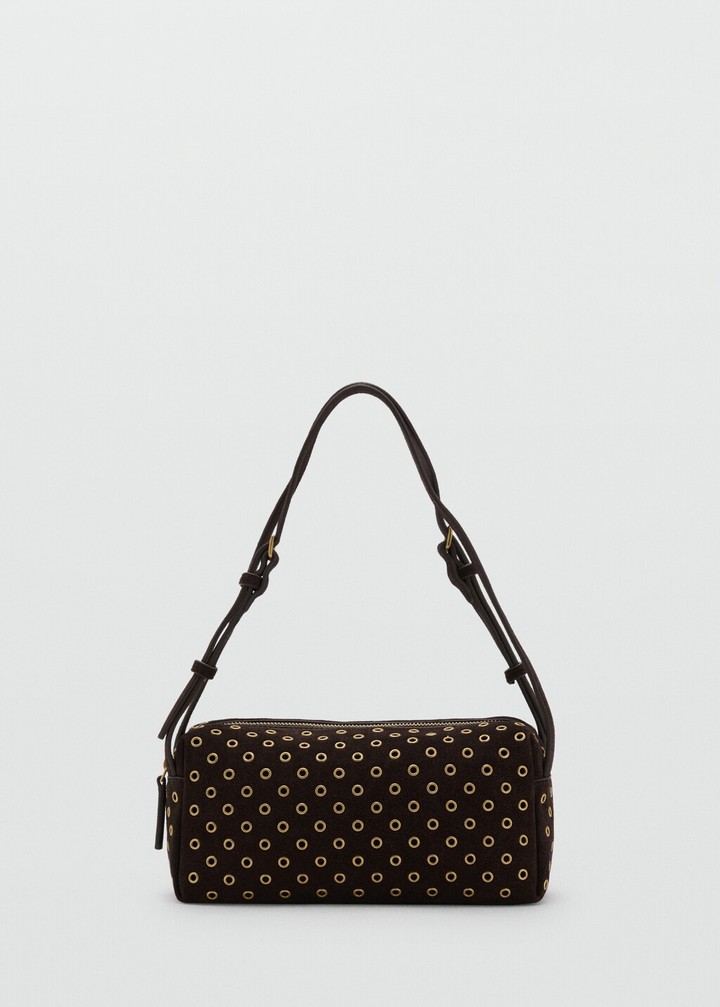 Suede shoulder bag with eyelets