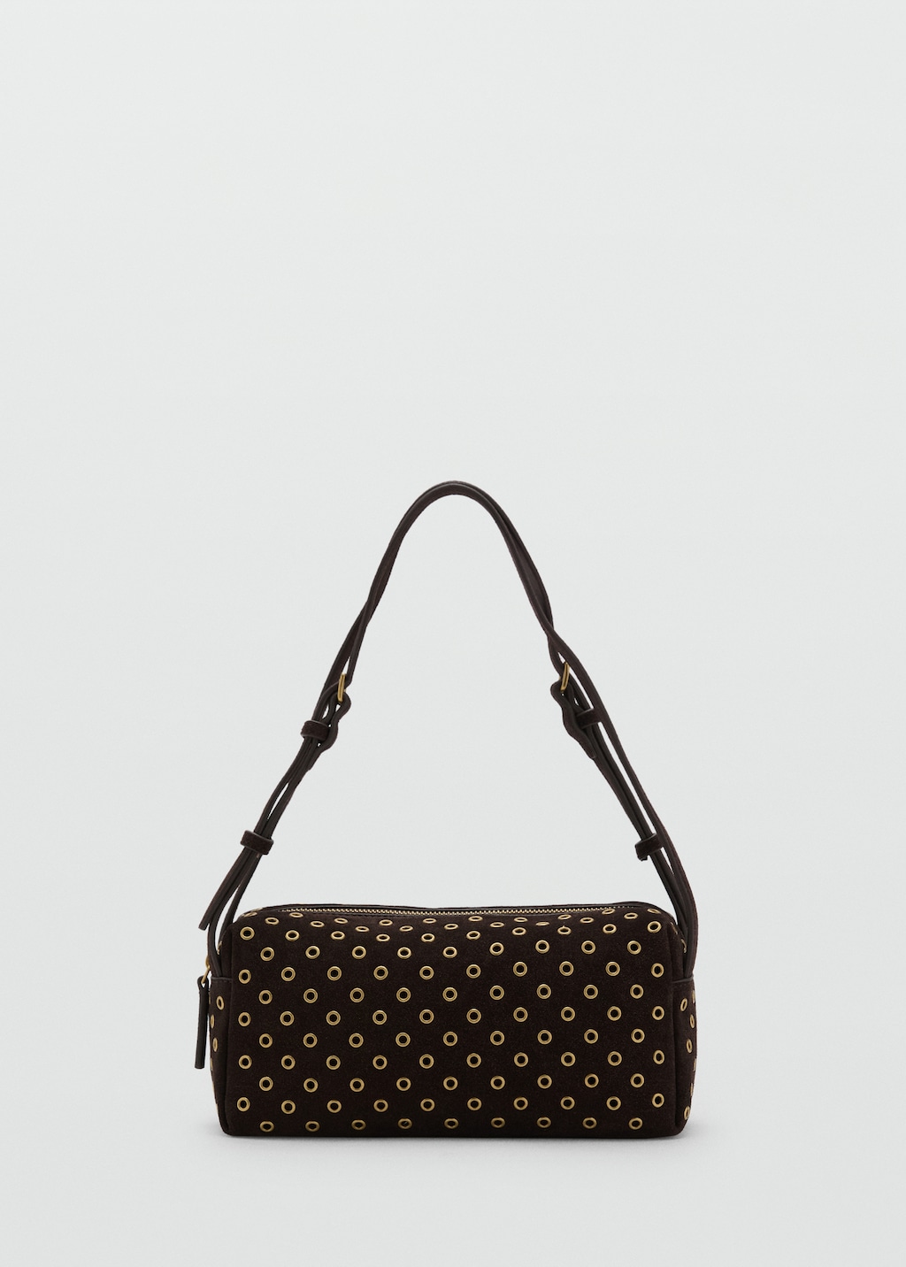 Suede shoulder bag with eyelets