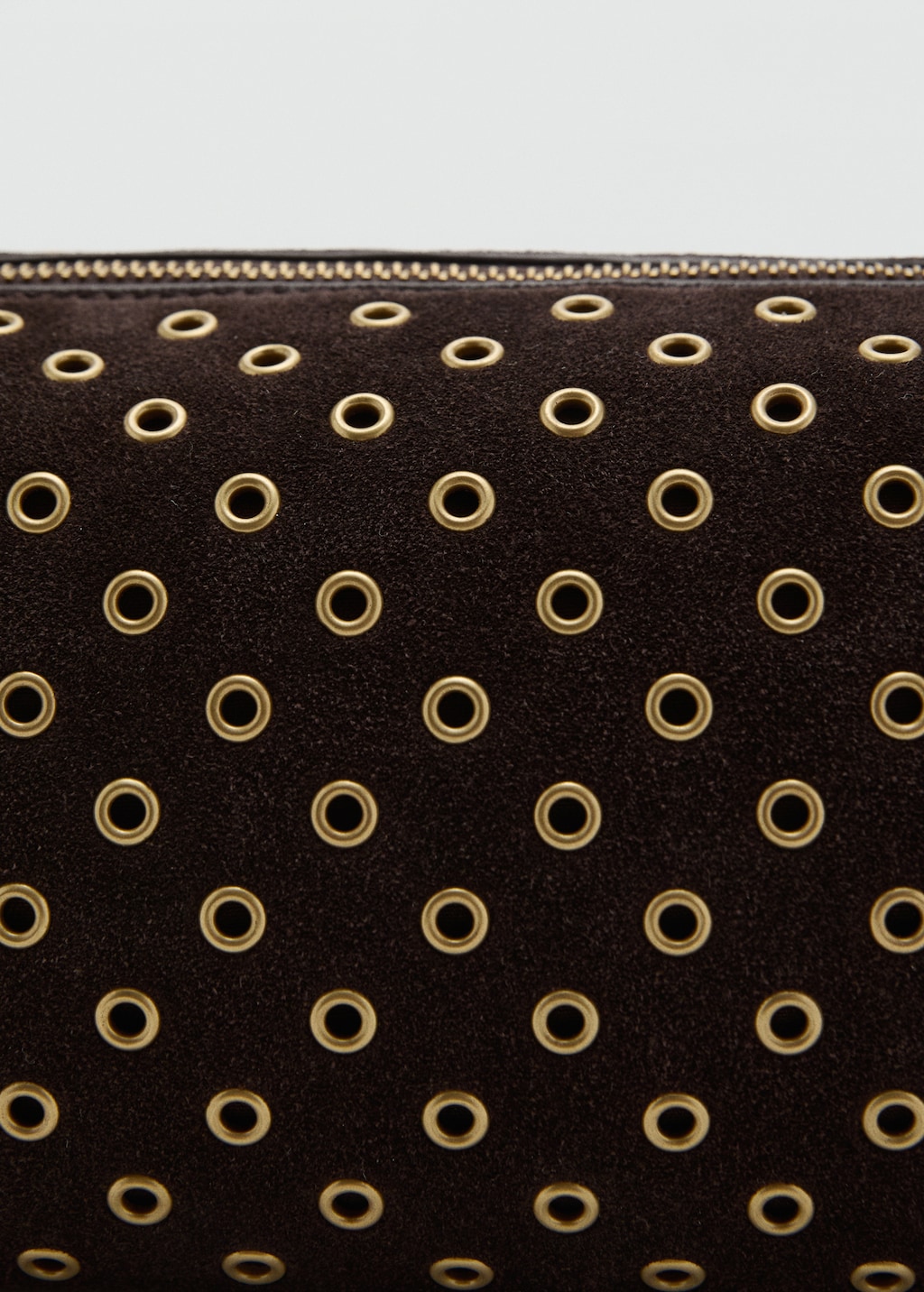 Suede shoulder bag with eyelets