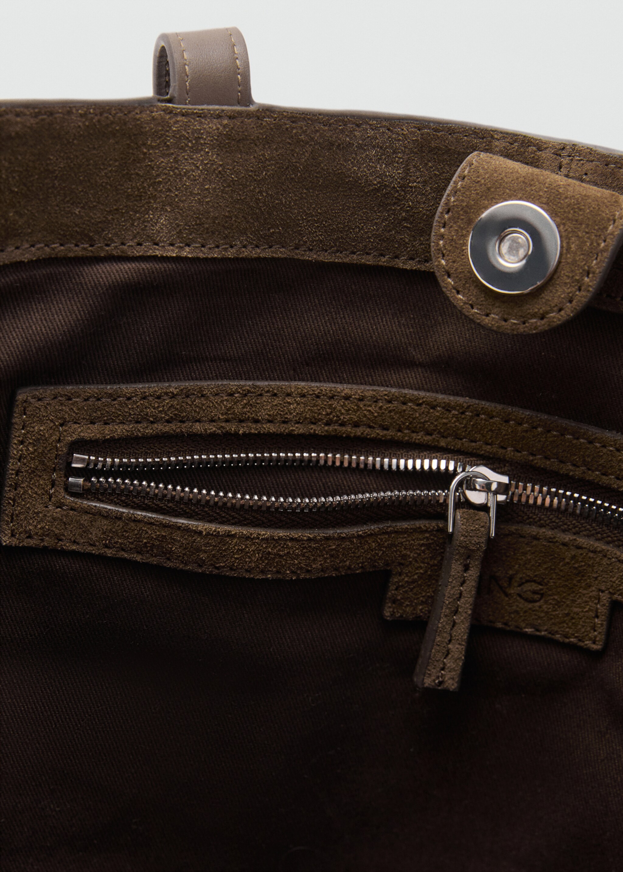 Suede leather shopper bag - Details of the article 1, Khaki. Ref: 17004446-00.