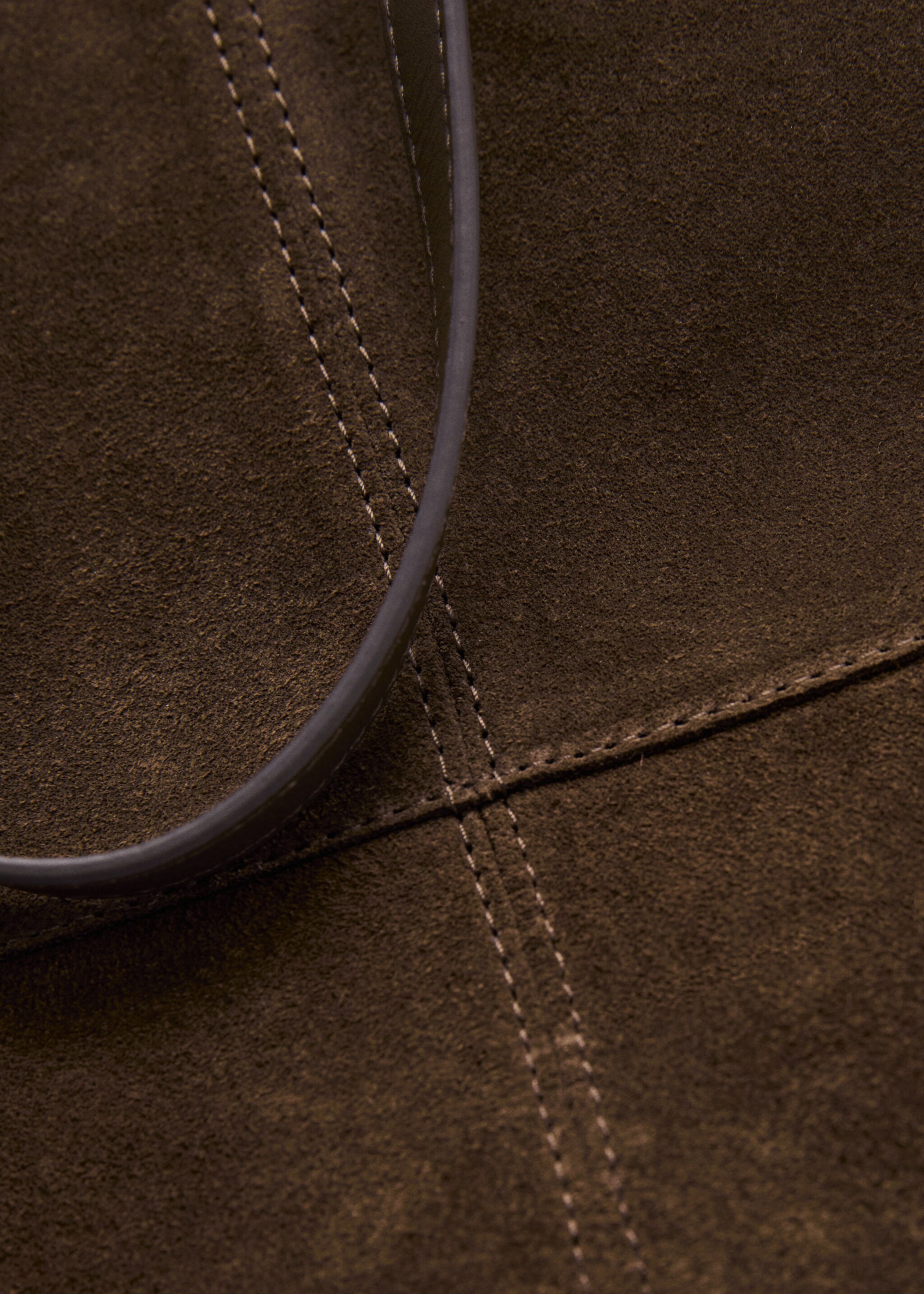 Suede leather shopper bag - Details of the article 2, Khaki. Ref: 17004446-00.