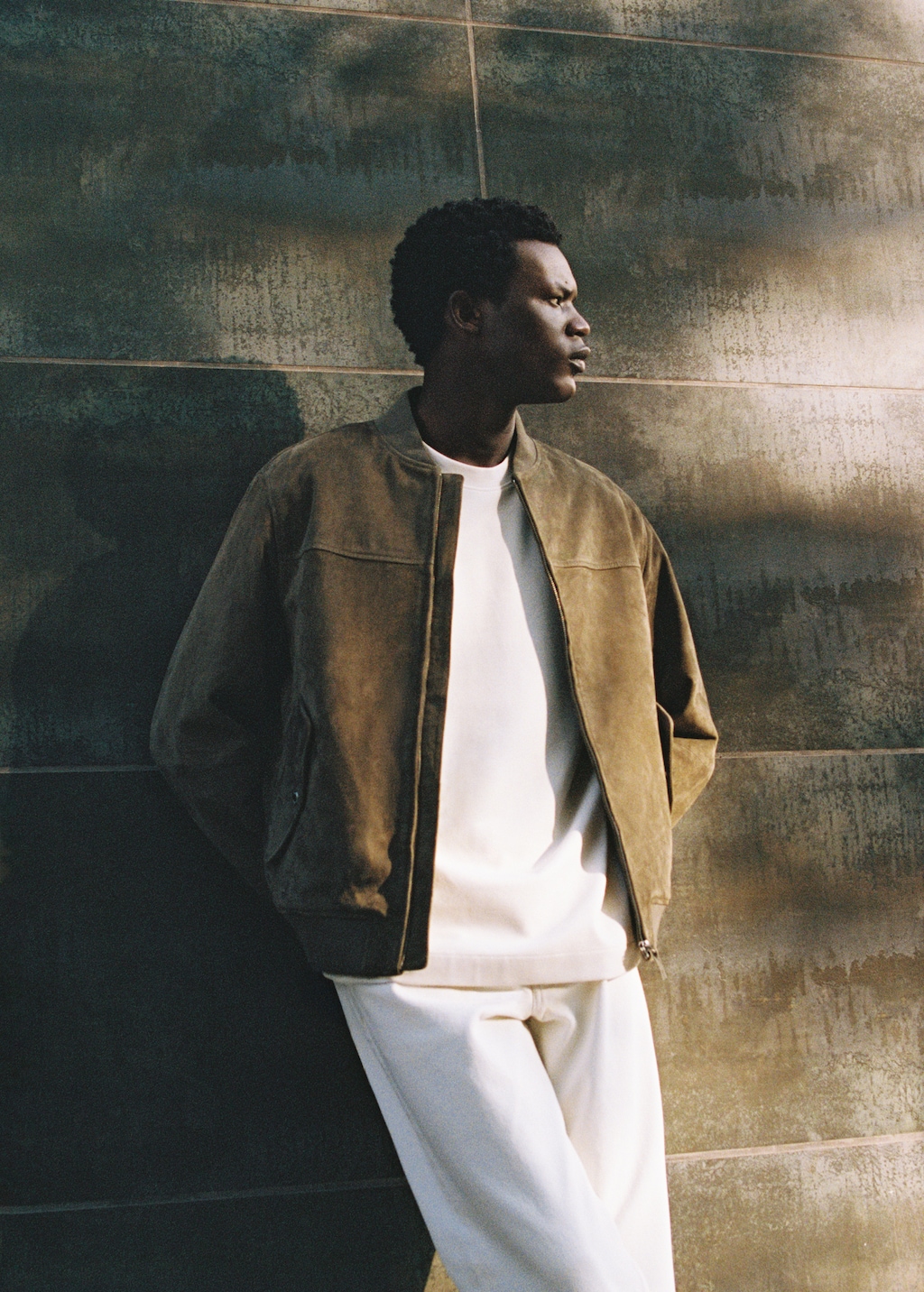 Suede leather bomber jacket