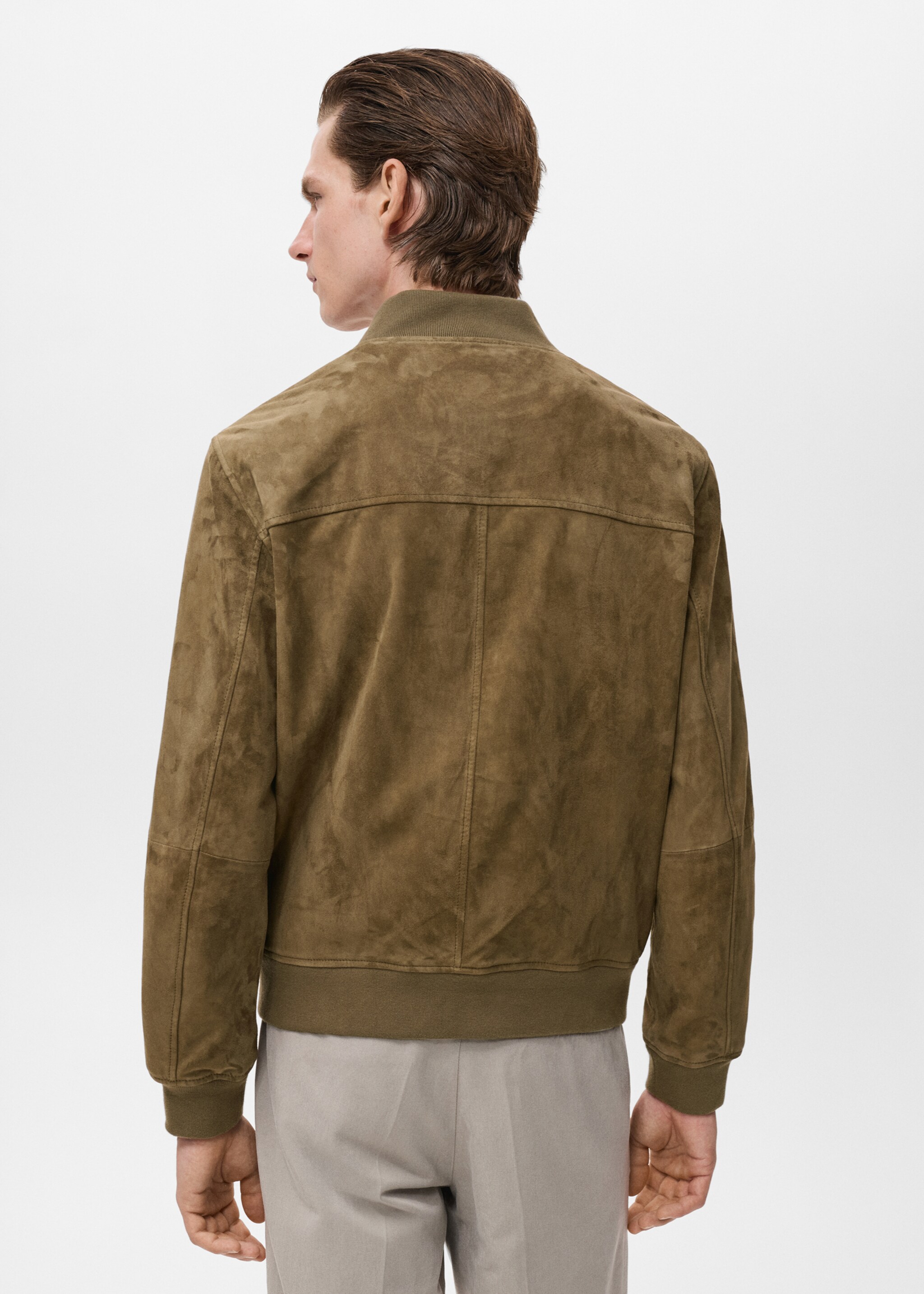 Suede leather bomber jacket - Reverse of the article, Khaki. Ref: 17005141-00.
