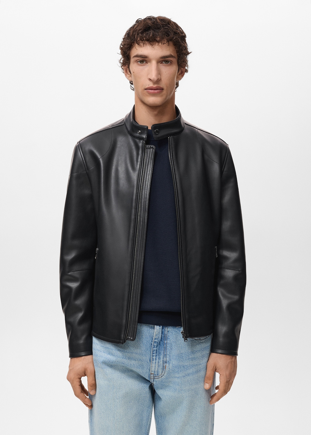 Zip-up faux-leather jacket