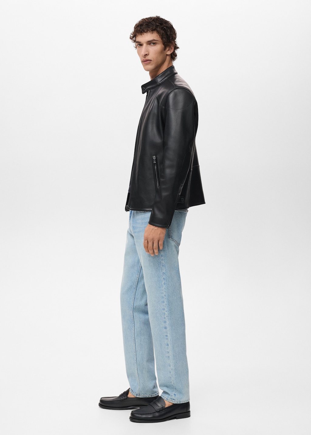 Zip-up leather-effect jacket - Men | MANGO USA