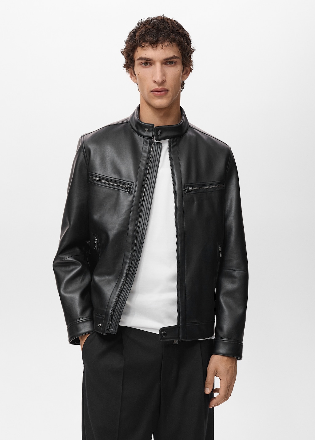 Zip-up leather-effect jacket - Men | MANGO Hong Kong SAR of