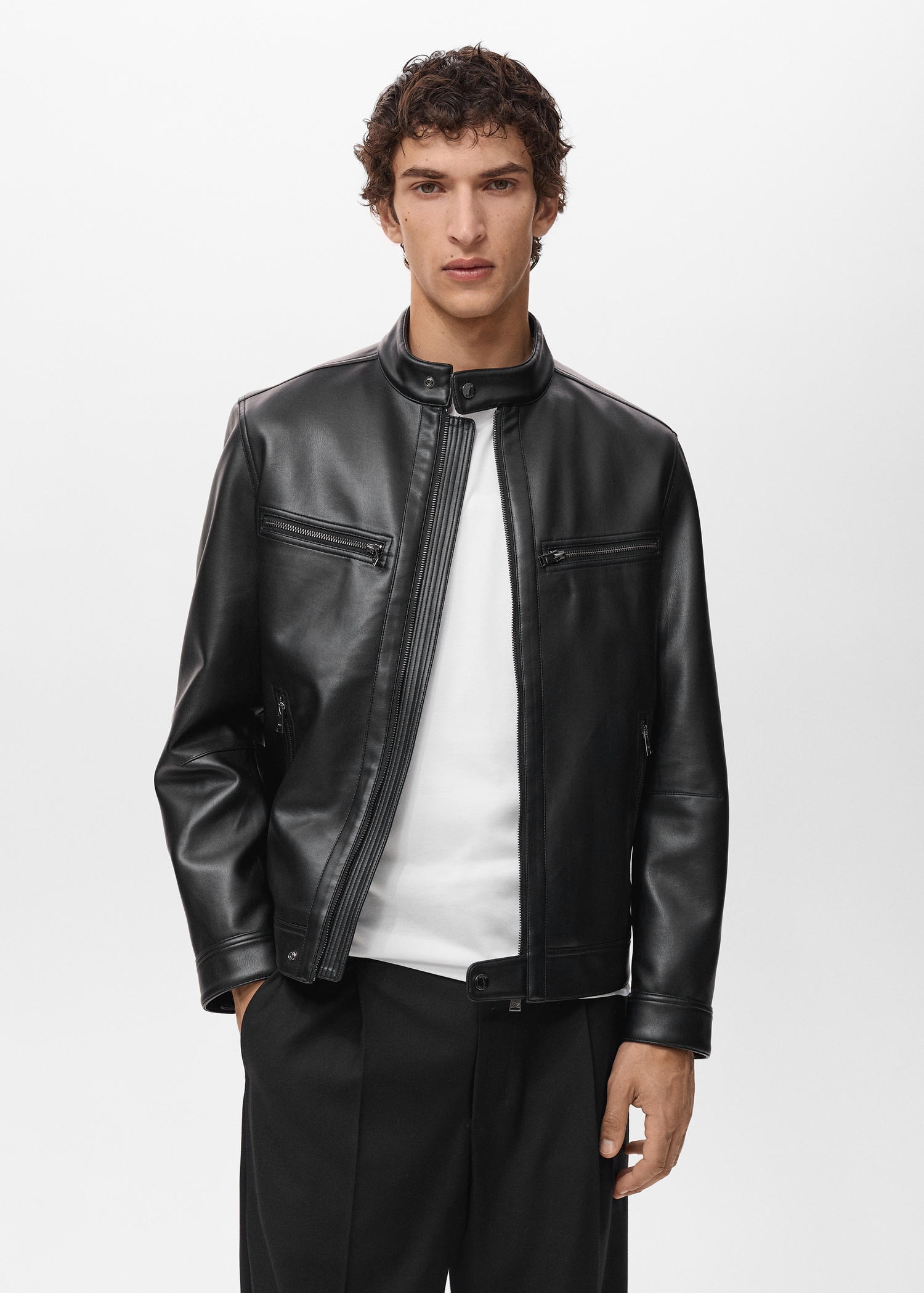 Zip-up leather-effect jacket - Main Image