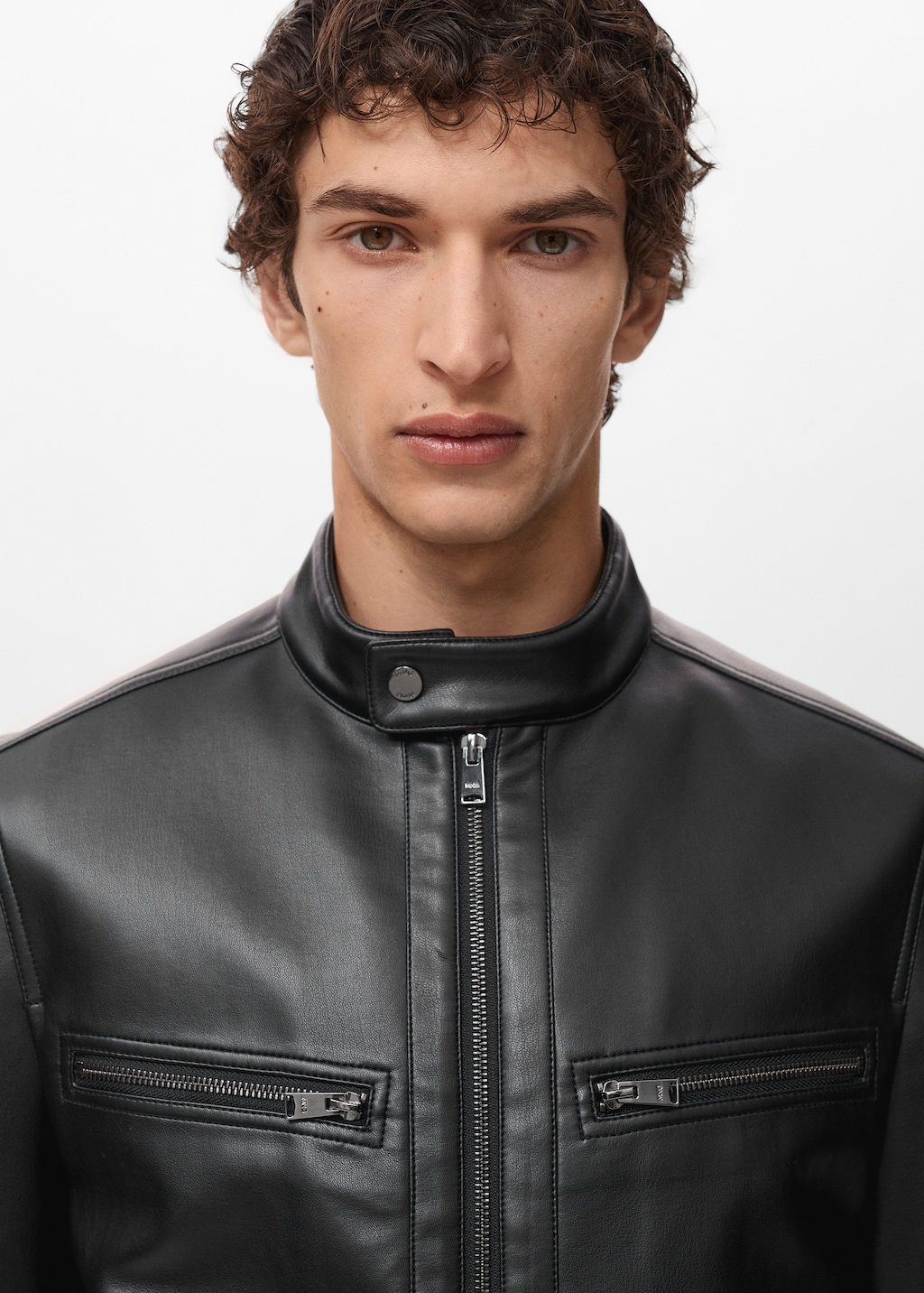 ジャケット・アウター Camphor wood zipped leather sport jacket Camphor wood zipped leather sport jacket