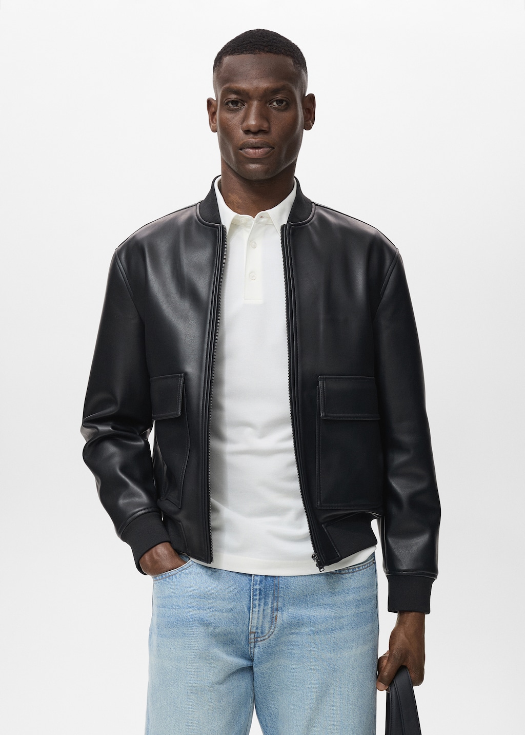 Faux-leather bomber jacket