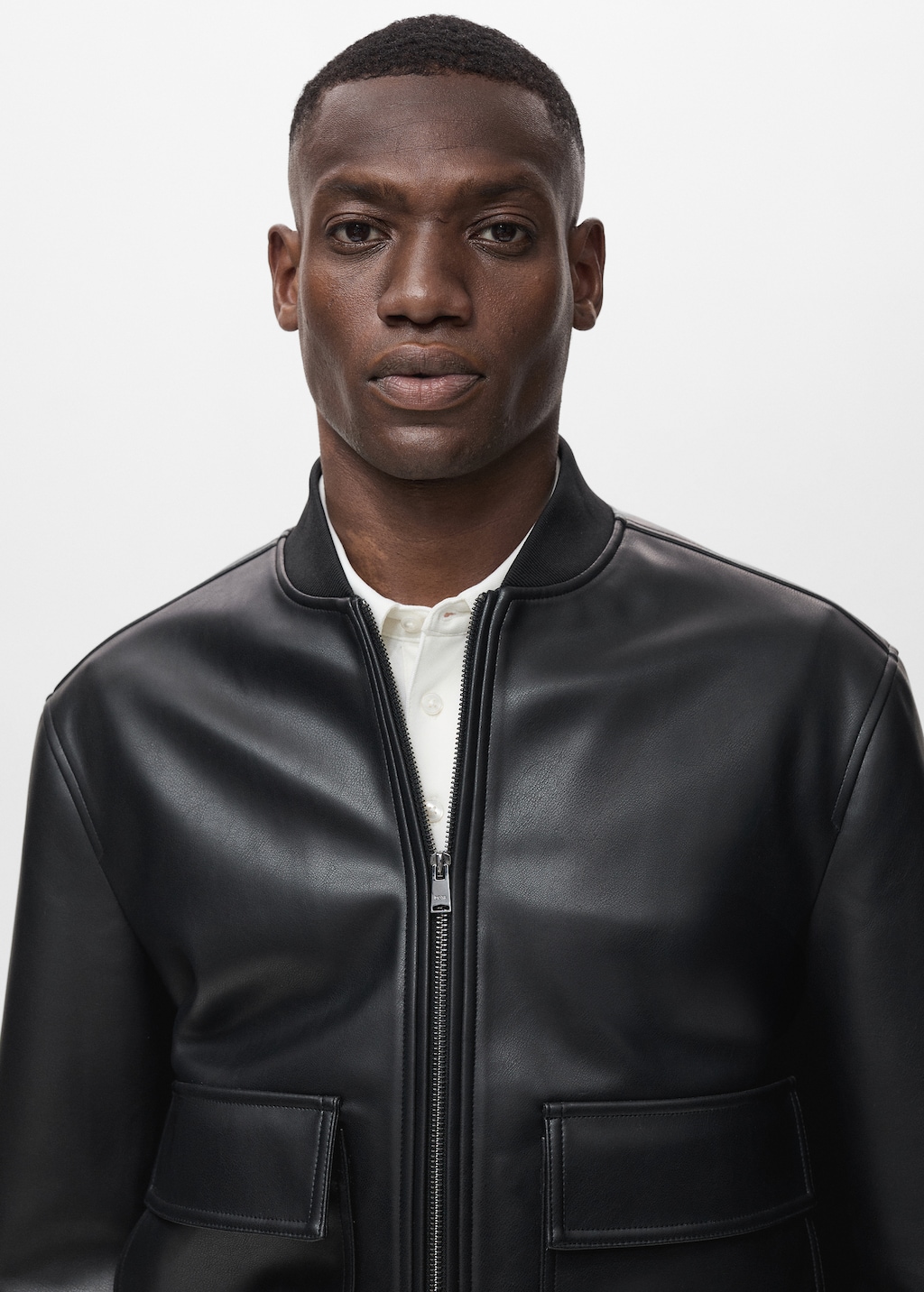 Faux-leather bomber jacket