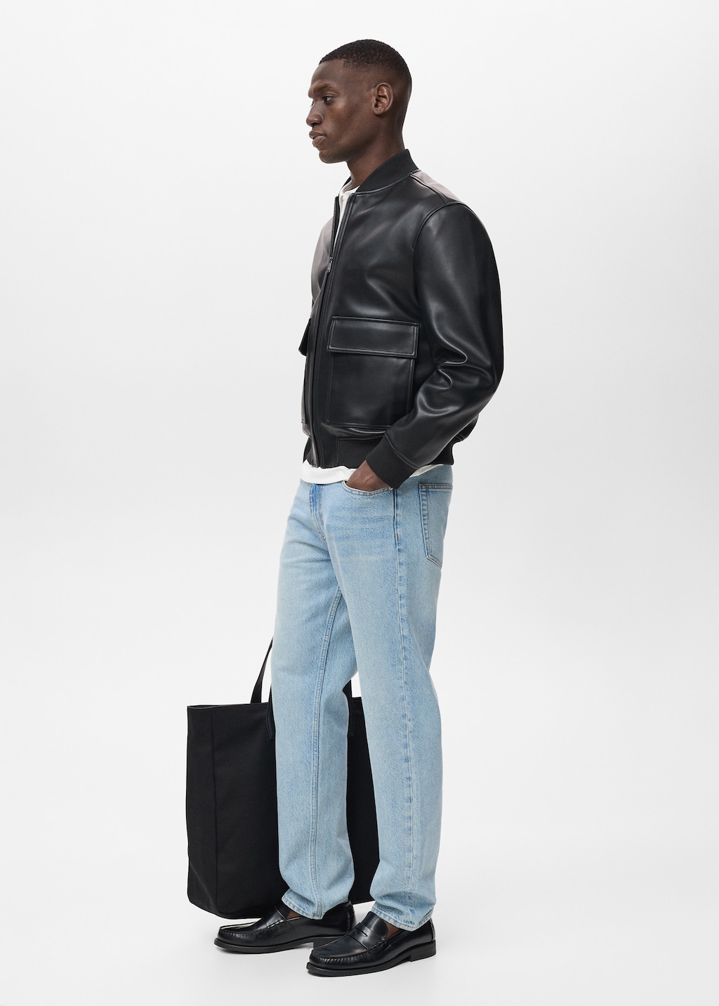 Faux-leather bomber jacket